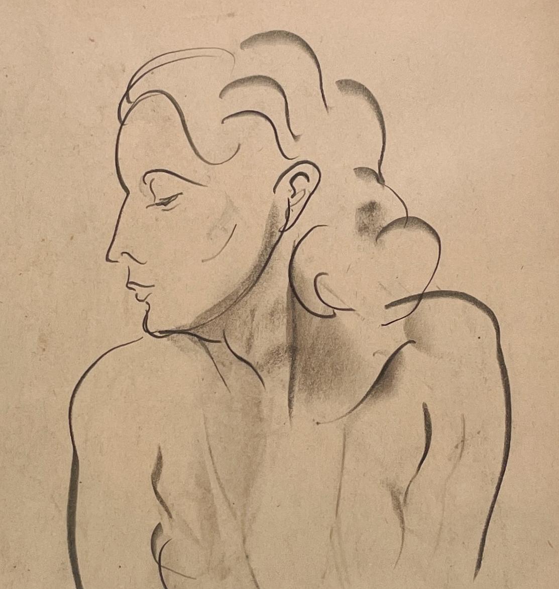 A Fine 1930s Modern, Art Deco Female Drawing, Portrait of a Young Woman For Sale 2