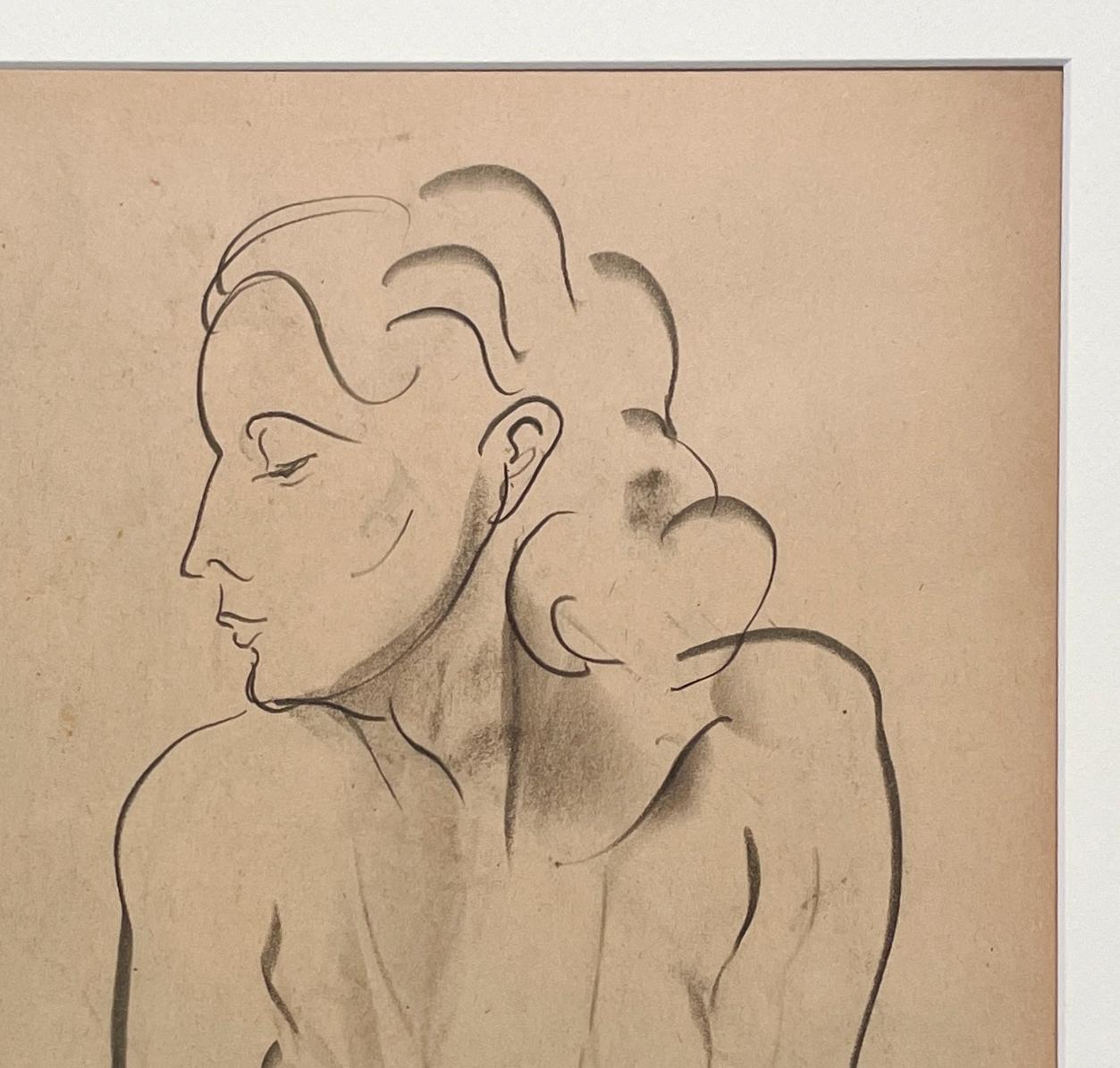 A Fine 1930s Modern, Art Deco Female Drawing, Portrait of a Young Woman For Sale 1