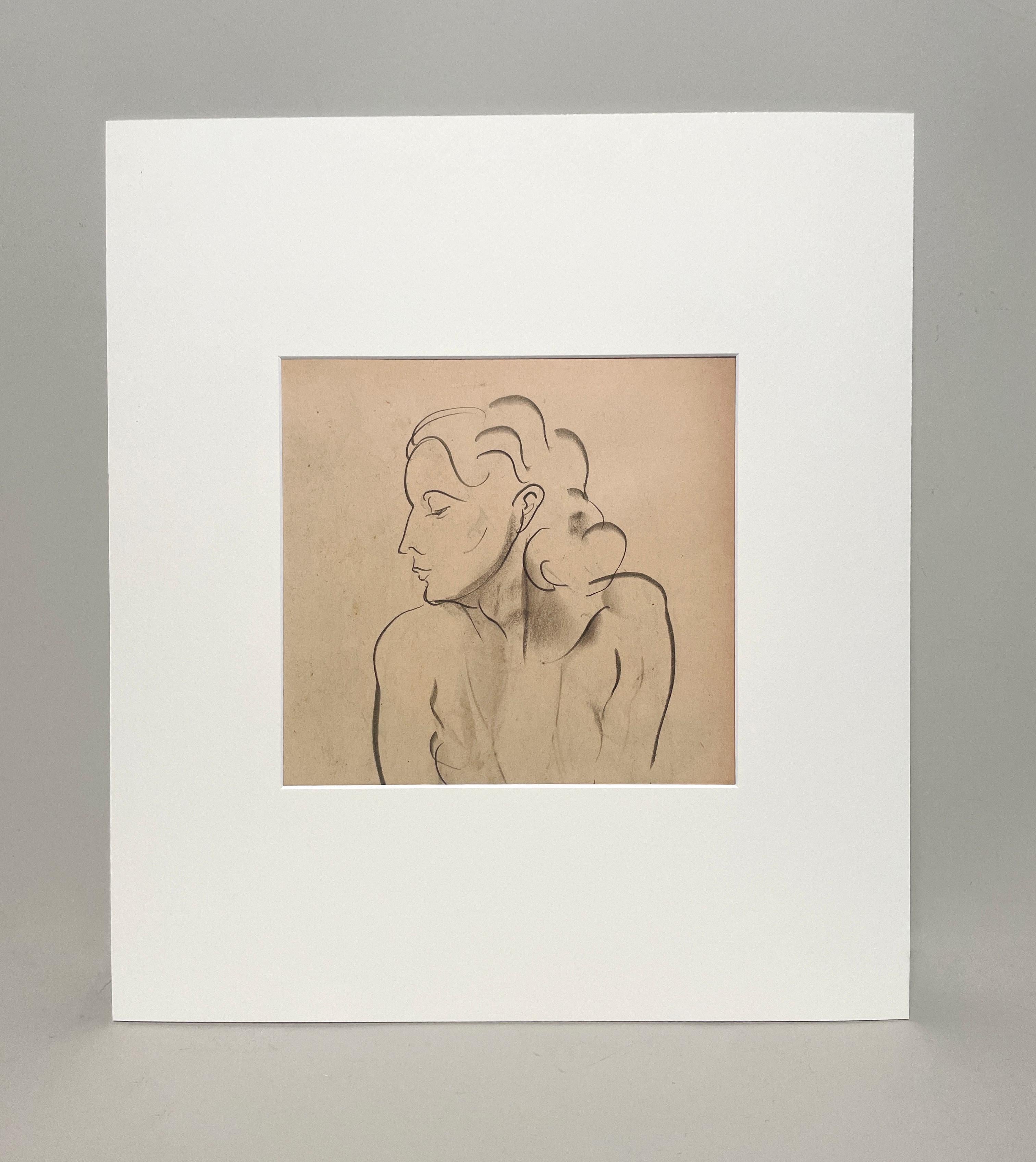 A Fine 1930s Modern, Art Deco Female Drawing, Portrait of a Young Woman - Beige Nude by Harold Haydon