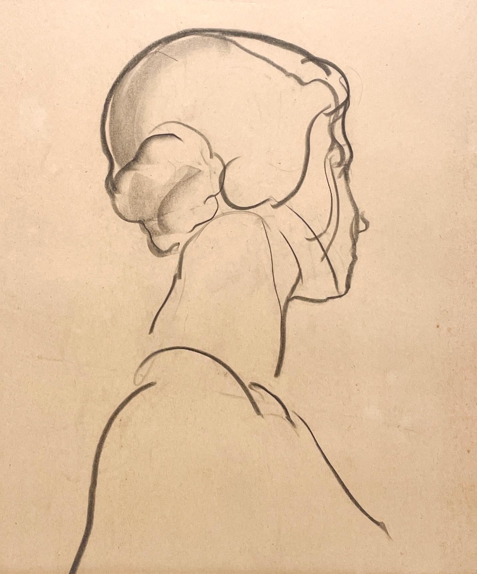 Diptych Fine Arts des années 1930, dessin de femme, portrait d'une jeune femme