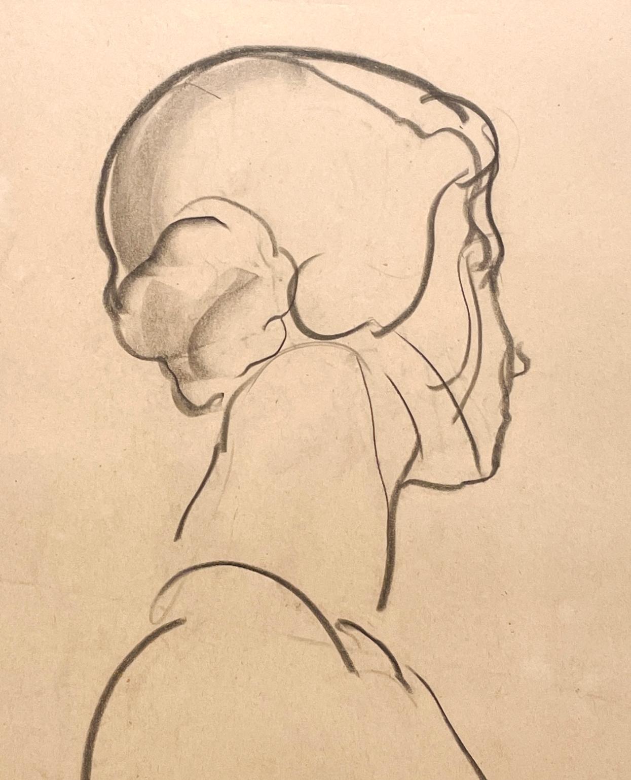 A Fine 1930s Modern, Art Deco Female Drawing, Portrait of a Young Woman For Sale 2