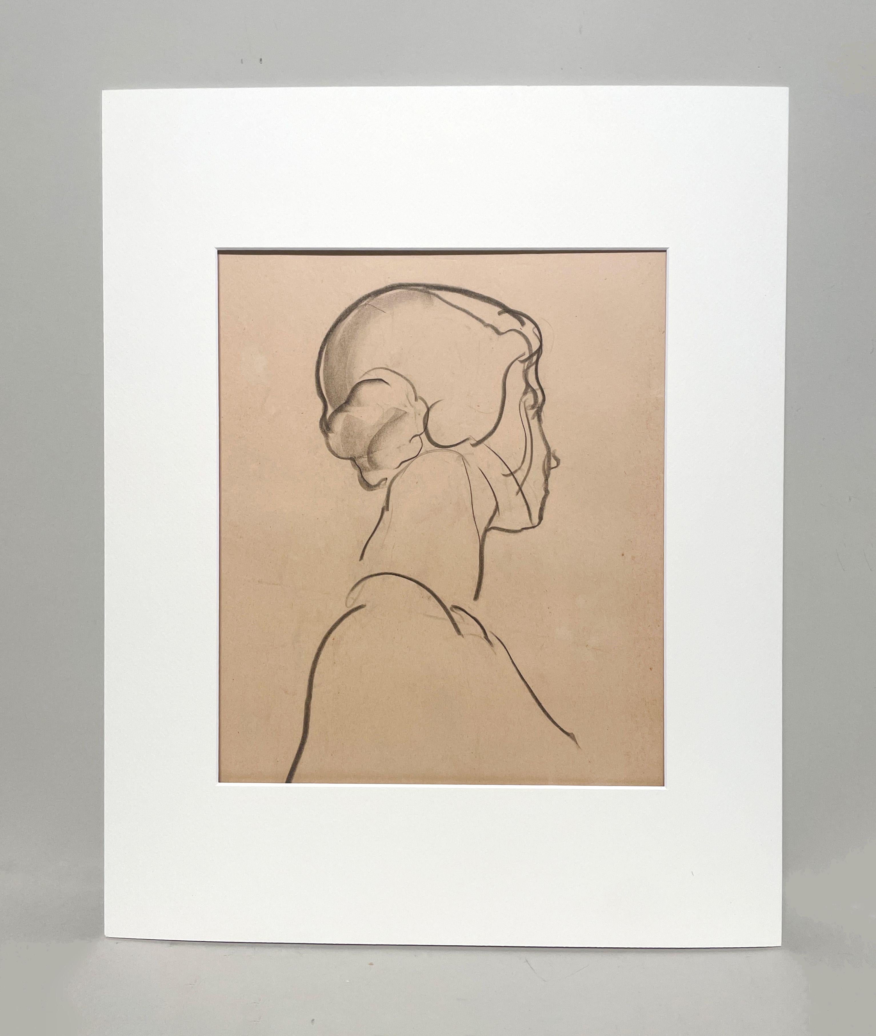 A Fine 1930s Modern, Art Deco Female Drawing, Portrait of a Young Woman - Beige Nude by Harold Haydon