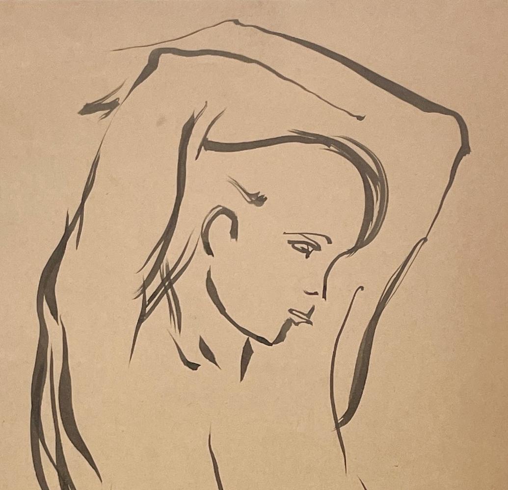 Impresionante estudio de figura femenina moderna de los años 30, finamente dibujada, desnuda de pie en venta 1
