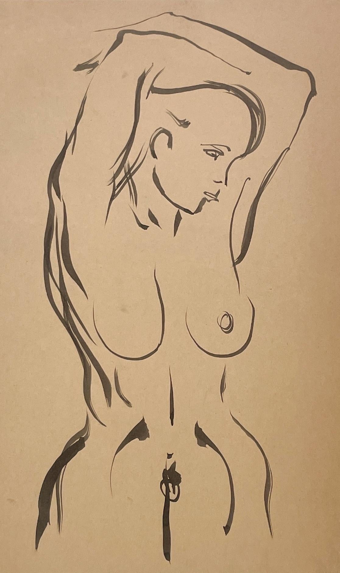 Un impresionante estudio de desnudo femenino moderno de los años 30, finamente dibujado, del notable artista de Chicago Harold Haydon (Am. 1909-1994).  El dibujo es tinta sobre papel y data de 1930.  Tamaño de la obra:  15 1/2 x 10 3/4 pulgadas, sin