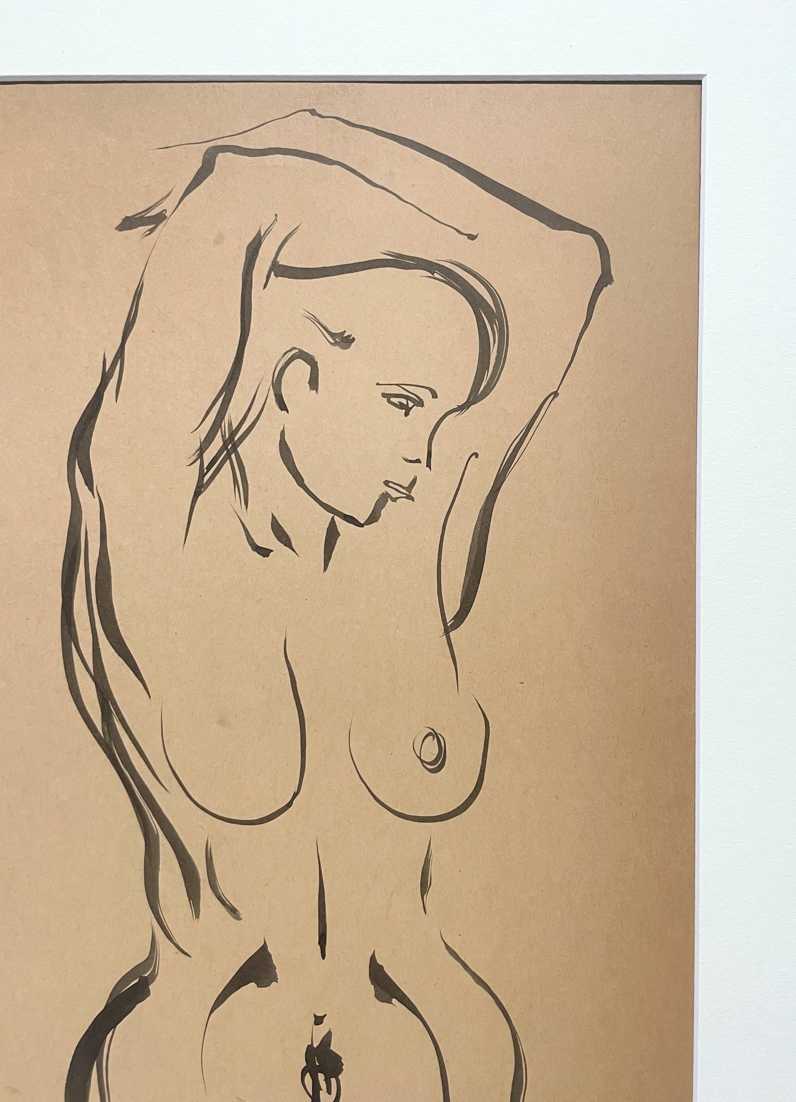 Impresionante estudio de figura femenina moderna de los años 30, finamente dibujada, desnuda de pie - Nude Beige de Harold Haydon