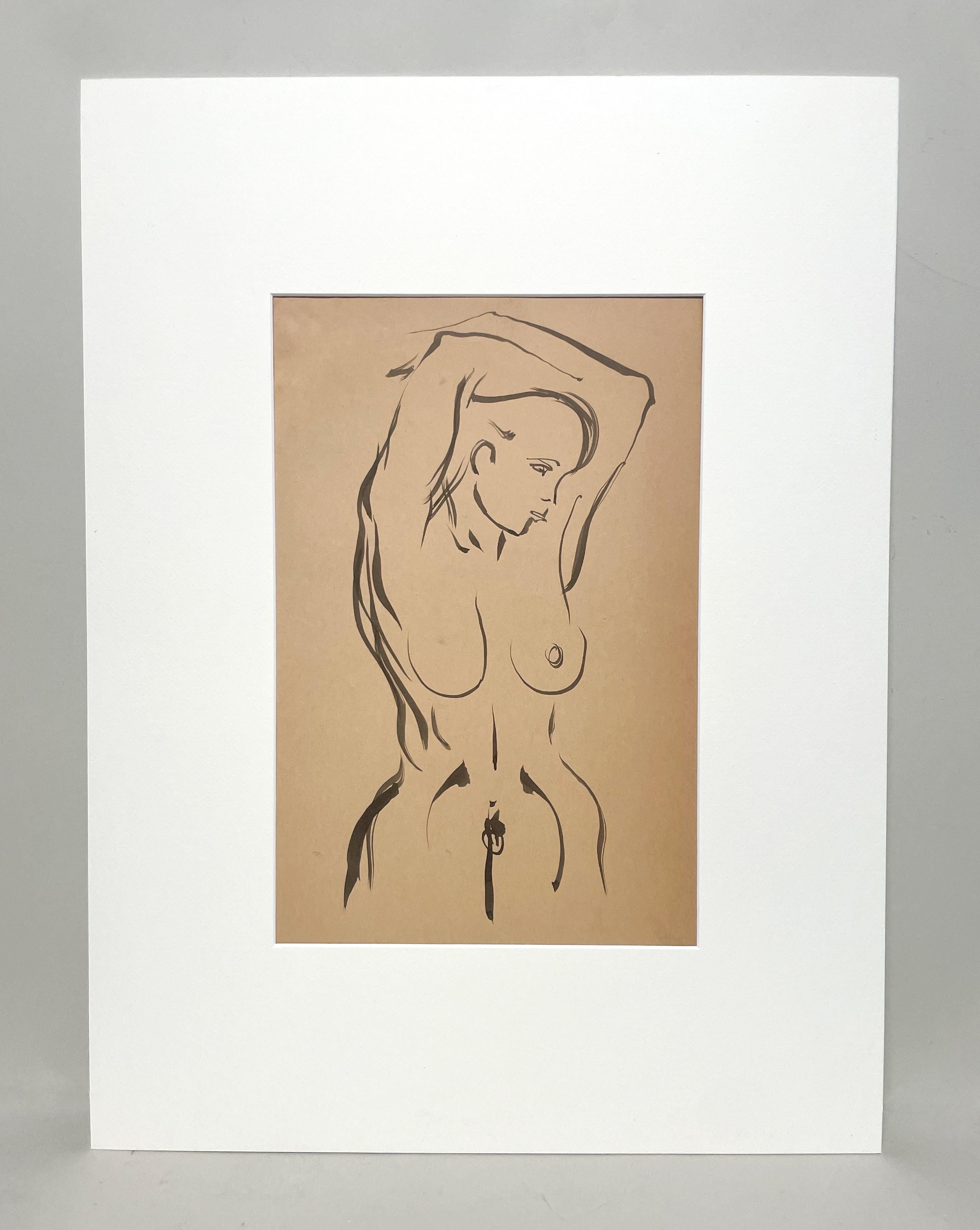 Impresionante estudio de figura femenina moderna de los años 30, finamente dibujada, desnuda de pie - Art de Harold Haydon