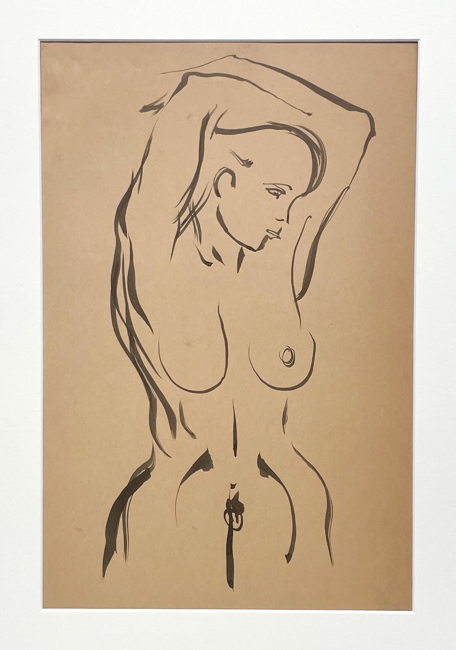 Impresionante estudio de figura femenina moderna de los años 30, finamente dibujada, desnuda de pie - Art moderno estadounidense de Harold Haydon