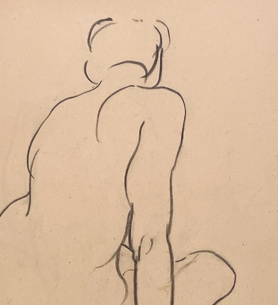 Belle étude de figure féminine Art déco moderne des années 1930 (nu assis, dos) en vente 3