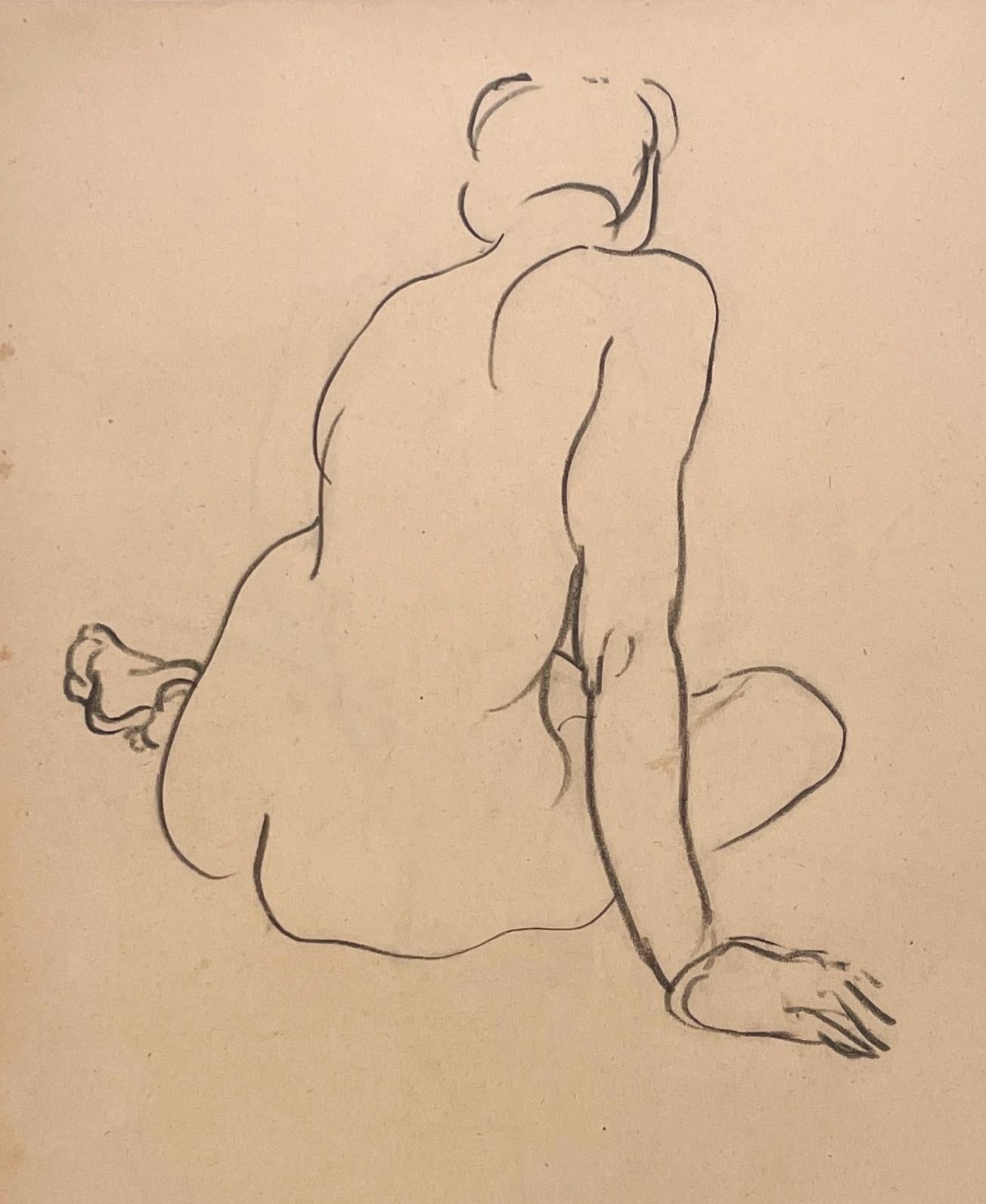 Belle étude de figure féminine Art déco moderne des années 1930 (nu assis, dos) en vente 2