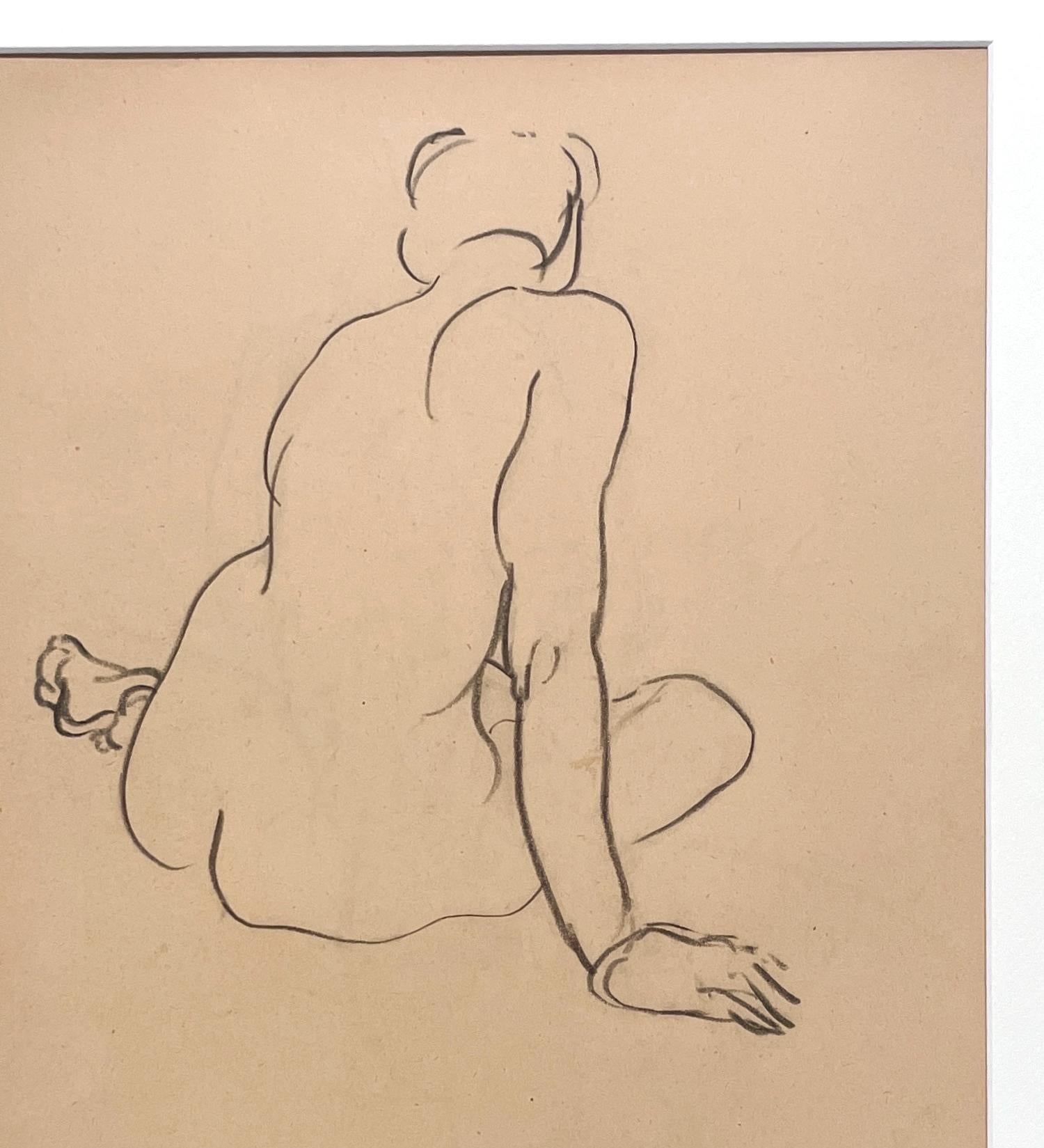 Belle étude de figure féminine Art déco moderne des années 1930 (nu assis, dos) en vente 4