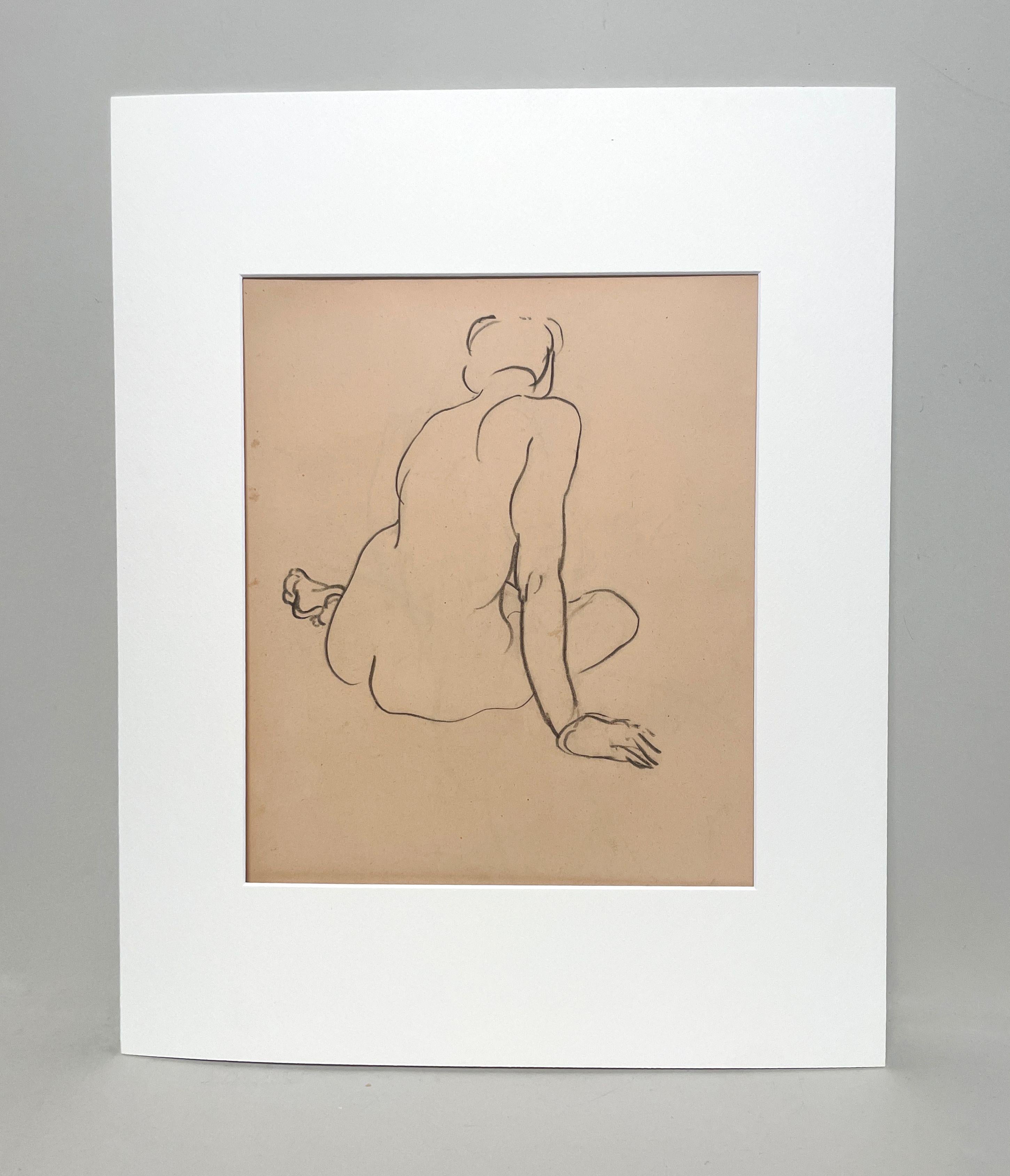 Belle étude de figure féminine Art déco moderne des années 1930 (nu assis, dos) - Beige Nude par Harold Haydon
