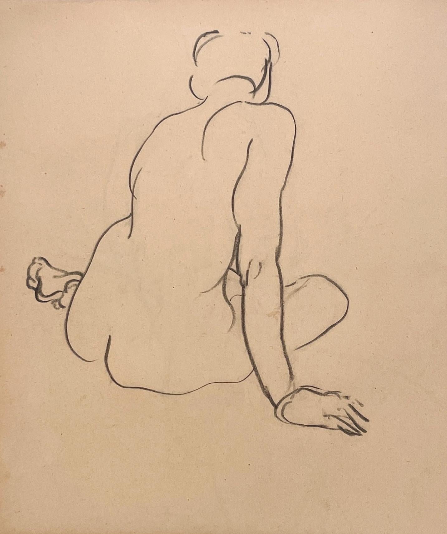 Belle étude de figure féminine Art déco moderne des années 1930 (nu assis, dos) en vente 1