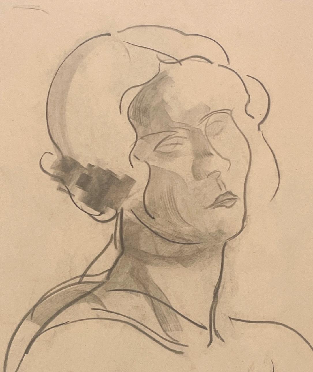 A Fine 1930s Modern, Art Deco Female Drawing, Portrait of a Young Woman For Sale 1