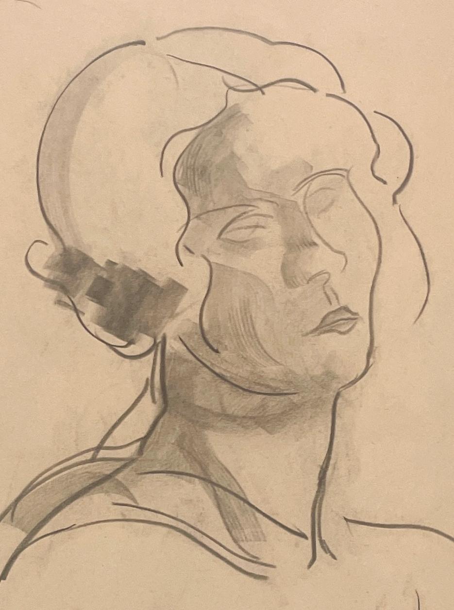 A Fine 1930s Modern, Art Deco Female Drawing, Portrait of a Young Woman For Sale 2