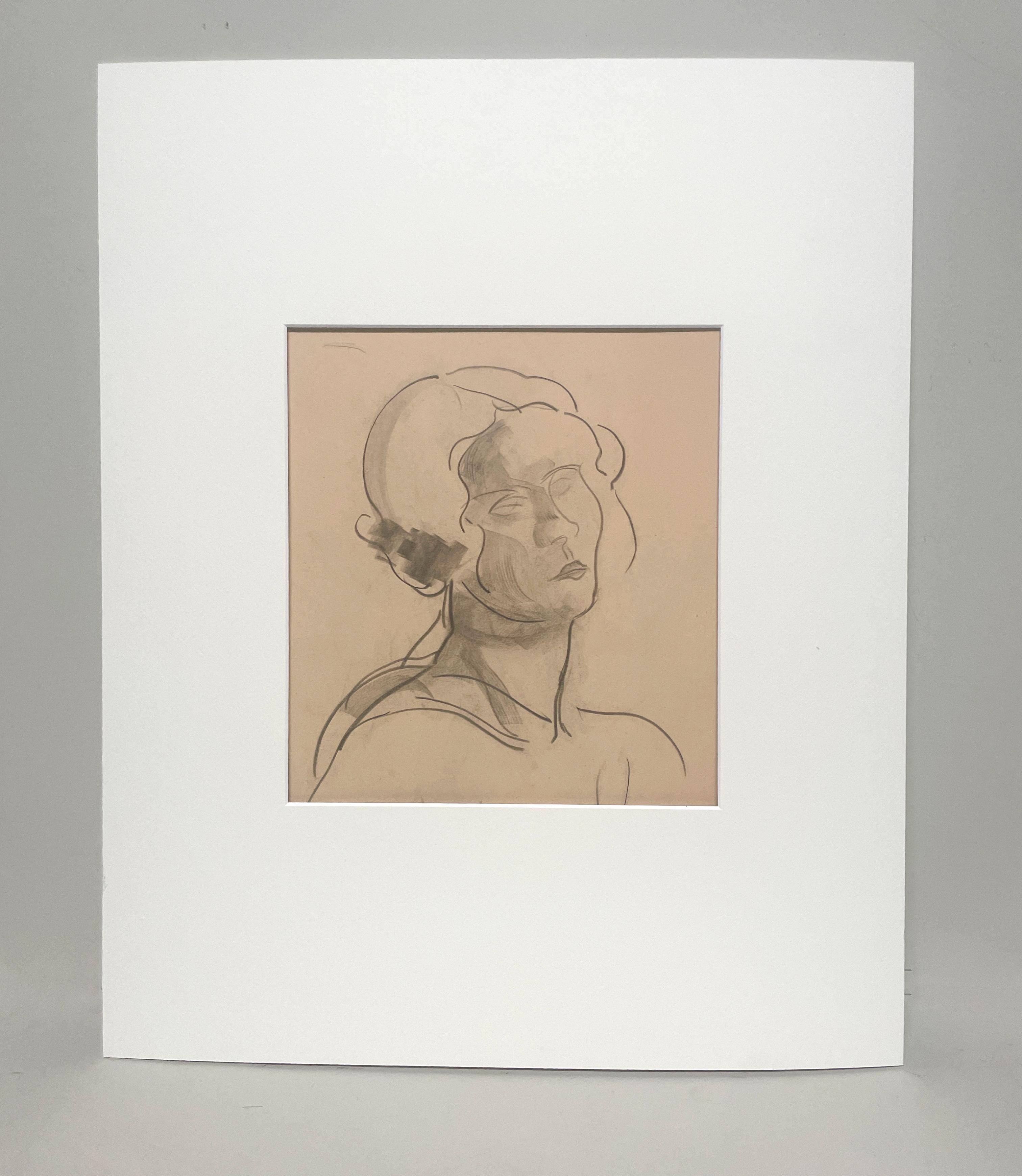 A Fine 1930s Modern, Art Deco Female Drawing, Portrait of a Young Woman - Beige Figurative Art by Harold Haydon