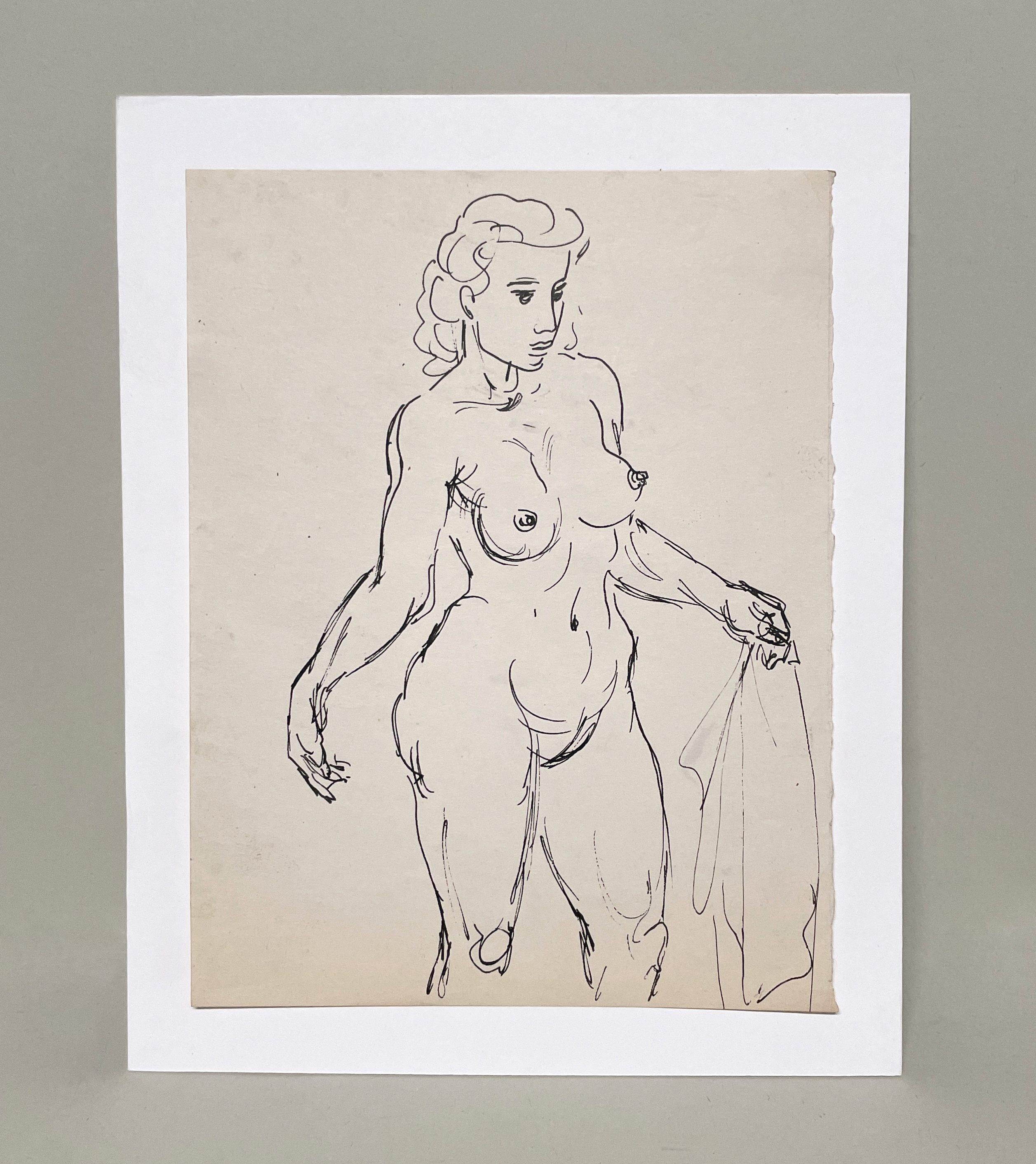 Étude intime d'une figure féminine, nu debout, datant des années 1940 et du milieu du siècle dernier - Art de Harold Haydon