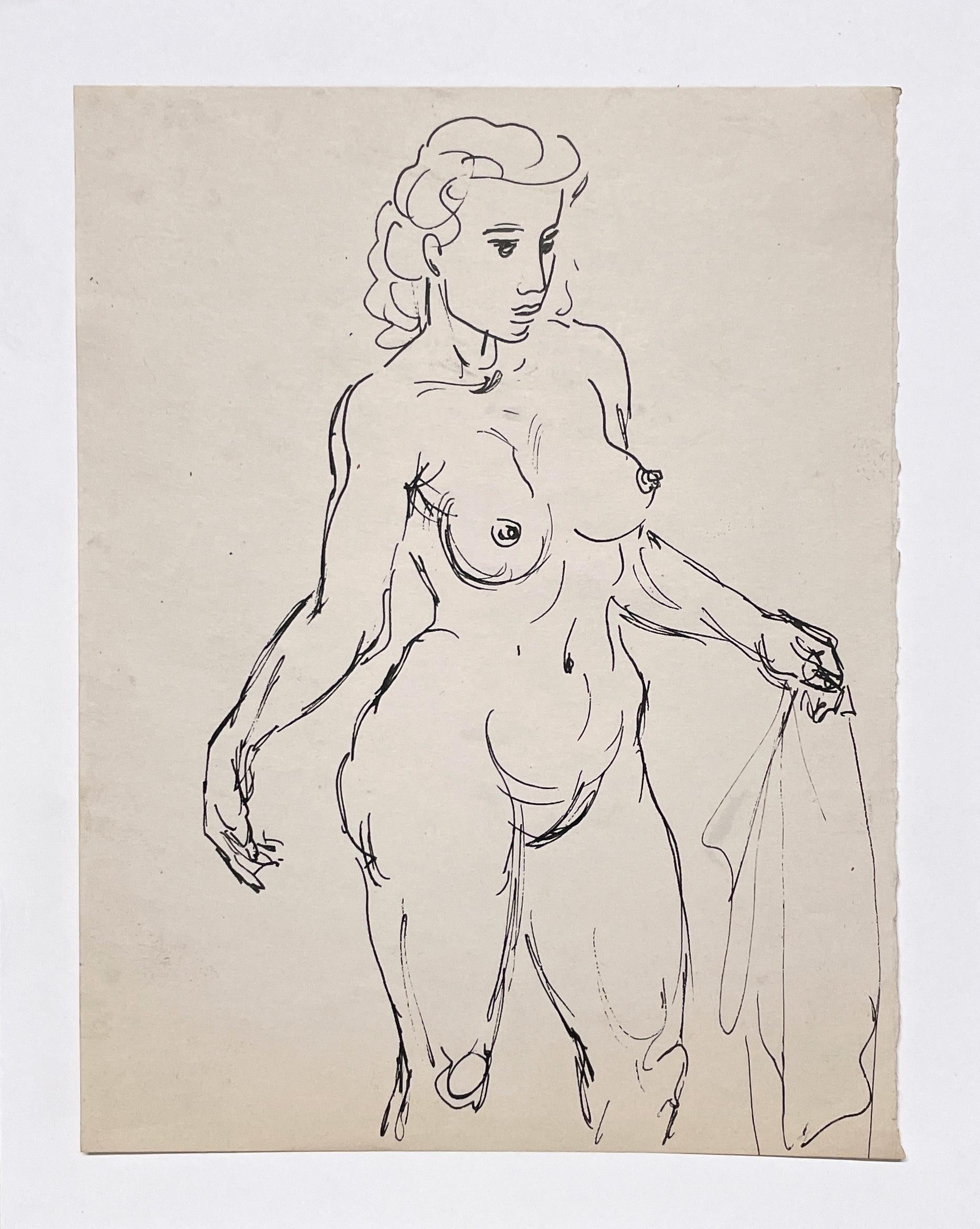 Étude intime d'une figure féminine, nu debout, datant des années 1940 et du milieu du siècle dernier - Beige Figurative Art par Harold Haydon