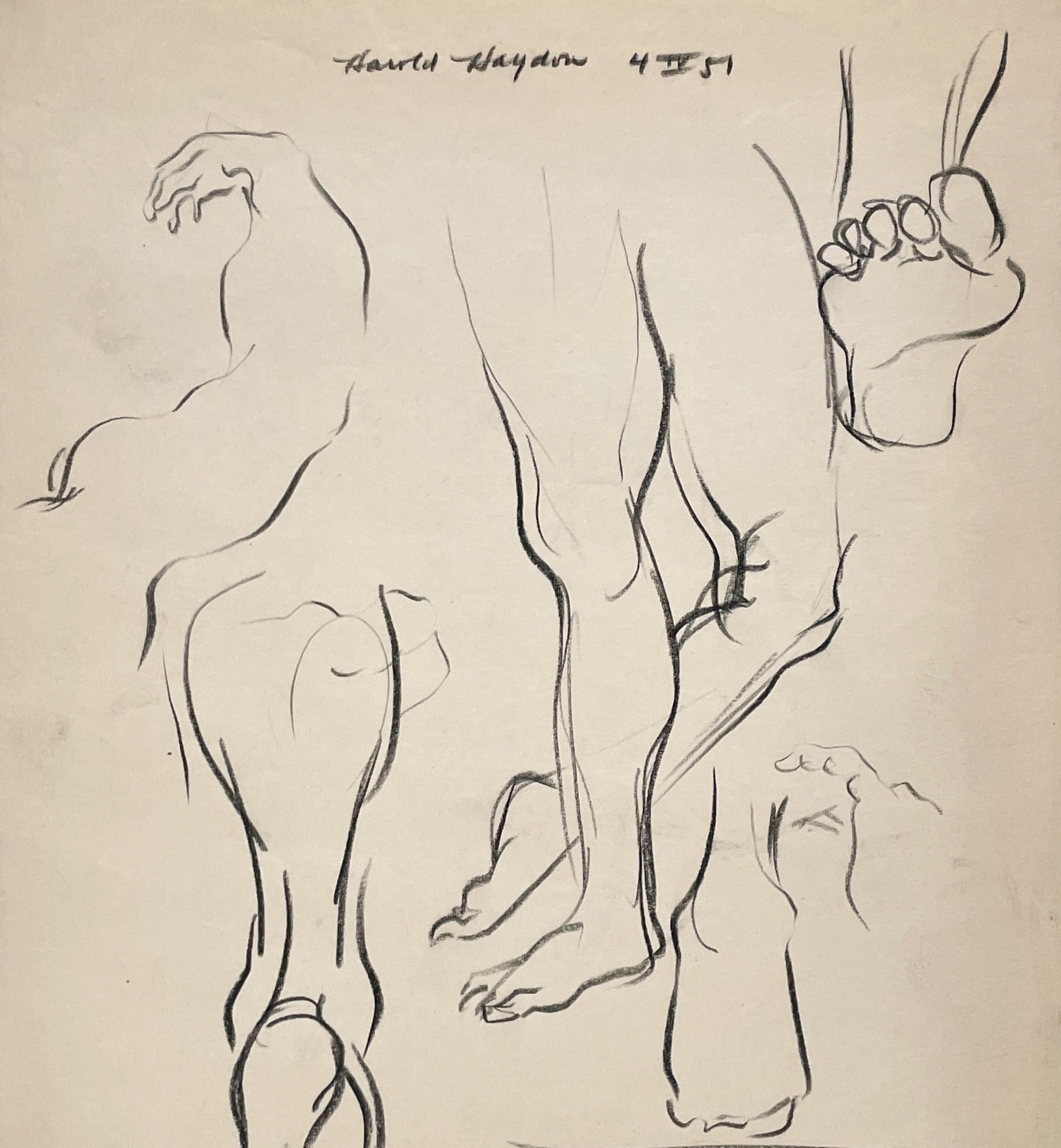 Un raffinato studio di figura anatomica accademica della metà degli anni '50 (gambe e piedi) - Figurative Art Beige di Harold Haydon