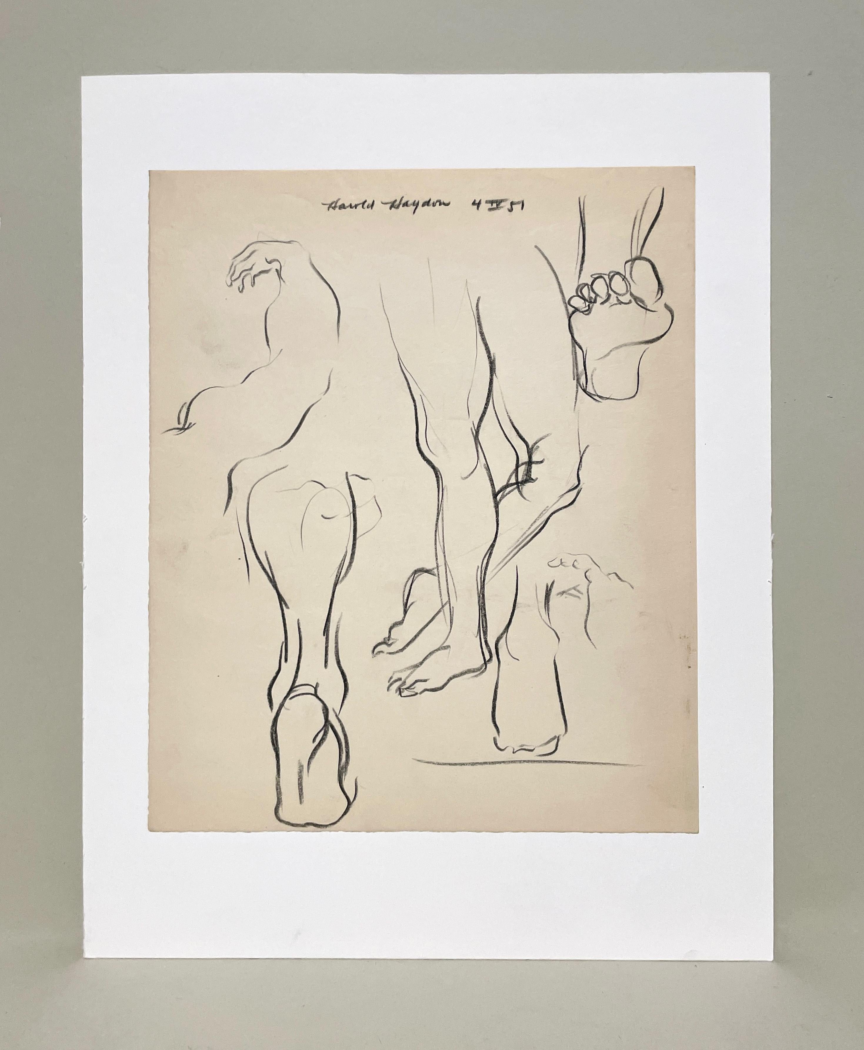 Un raffinato studio di figura anatomica accademica della metà degli anni '50 (gambe e piedi) - Art di Harold Haydon