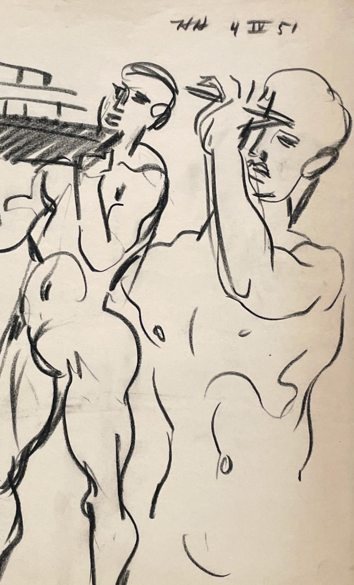 A Fine, Mid-Century Modern 1950s Figure Study, Young Male Nude Carrying Bricks For Sale 1