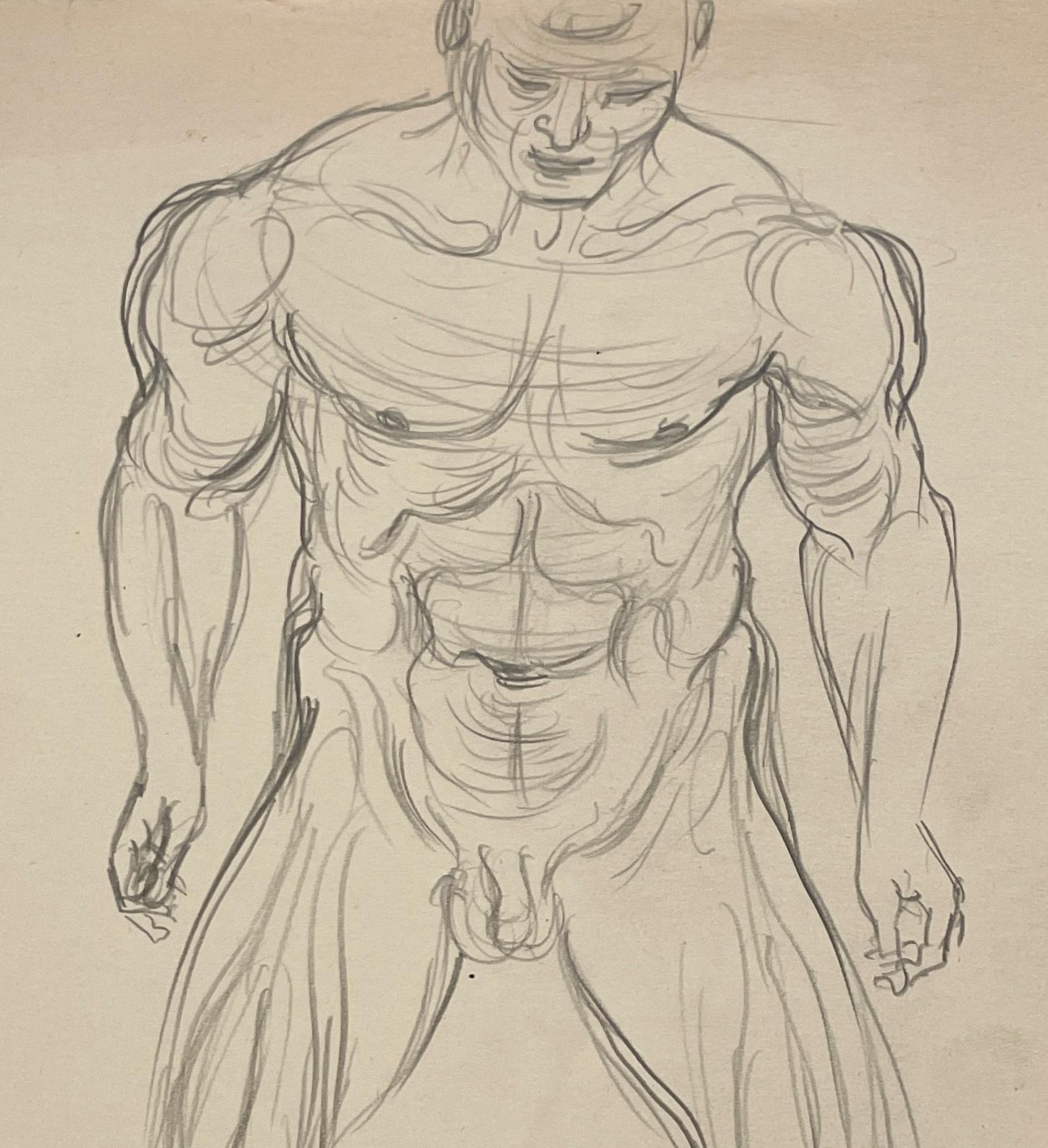 Belle étude de figure d'un nu masculin debout, datant du milieu du siècle dernier, réalisée dans les années 1950 - Beige Figurative Art par Harold Haydon
