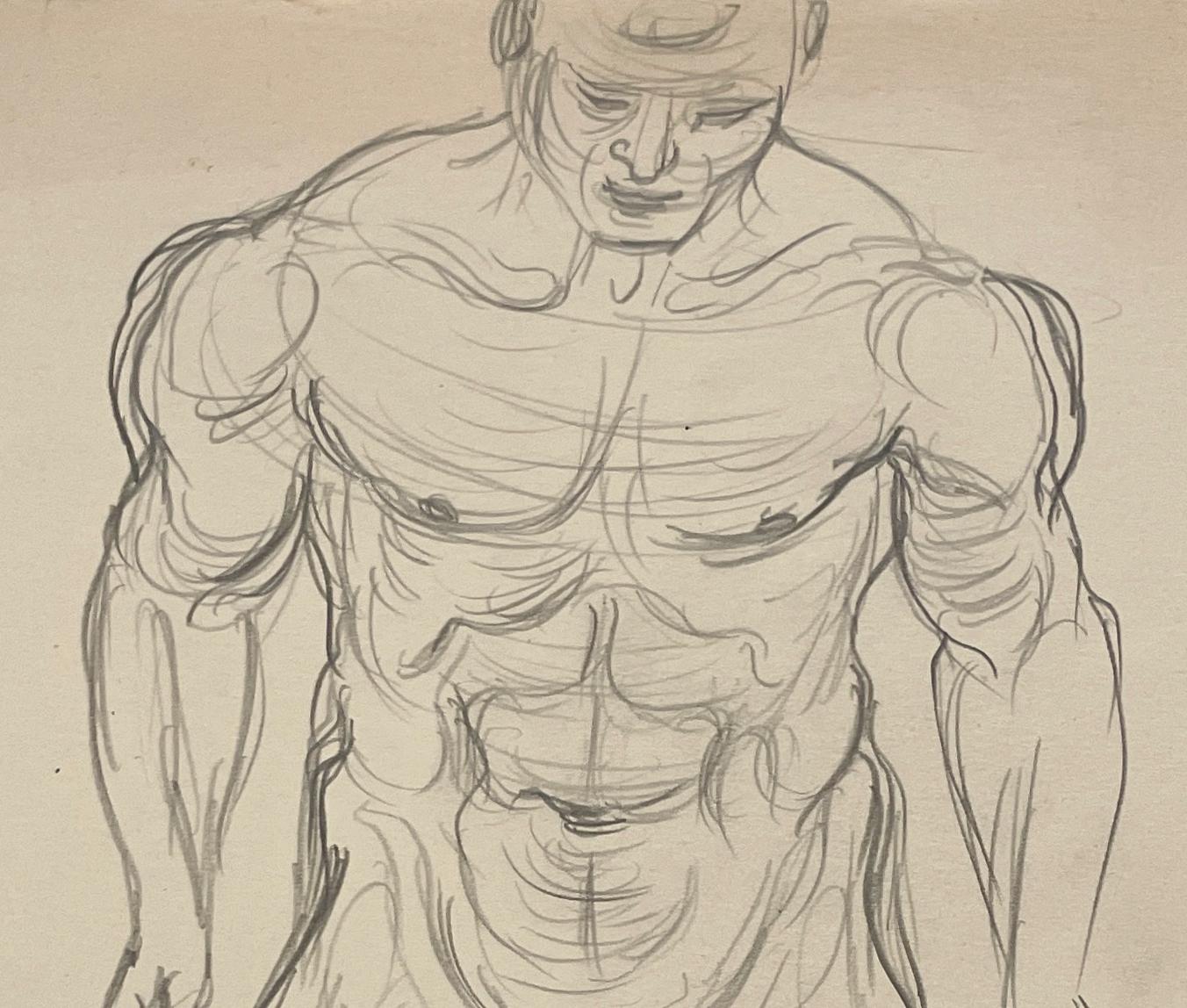 Belle étude de figure d'un nu masculin debout, datant du milieu du siècle dernier, réalisée dans les années 1950 en vente 1
