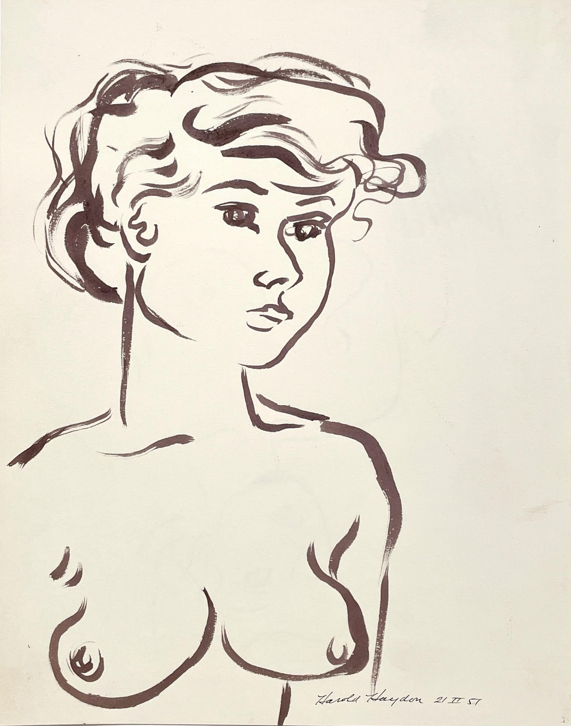 An Alluring 1950s, Mid-Century Modern Figure Study of a Young Female Nude Model - Art by Harold Haydon