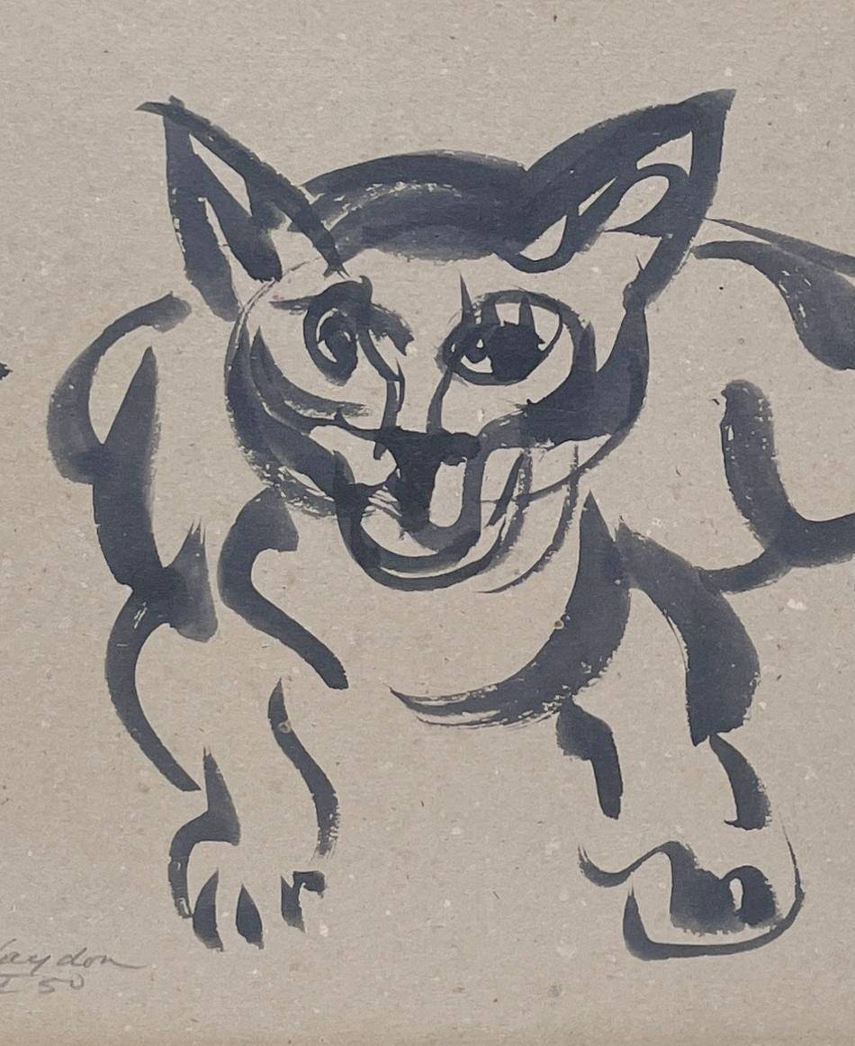 A Delightful, 1950s Mid-Century Modern Ink Drawing of a Resting Cat For Sale 1