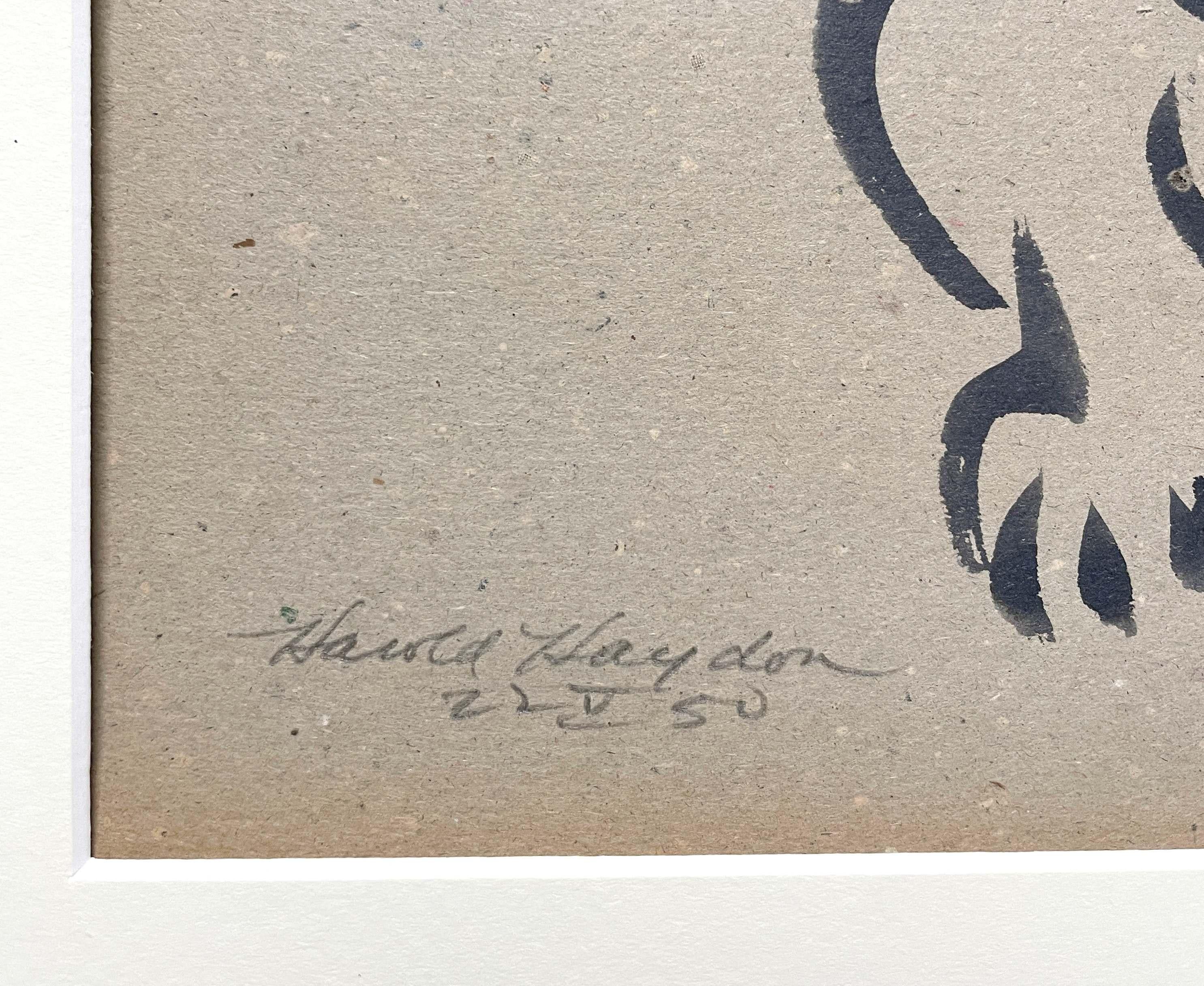 A Delightful, 1950s Mid-Century Modern Ink Drawing of a Resting Cat For Sale 3