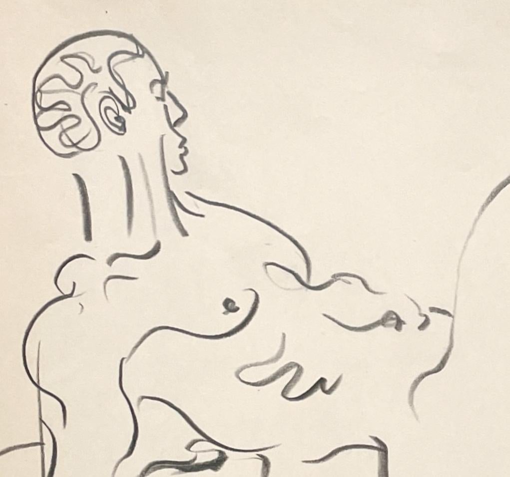Un beau dessin moderne du milieu du siècle dernier, datant des années 1950, représentant un modèle de nu masculin afro-américain couché, réalisé par le célèbre artiste de Chicago, Harold Haydon (1909-1994).  Ce dessin d'étude d'une figure de studio