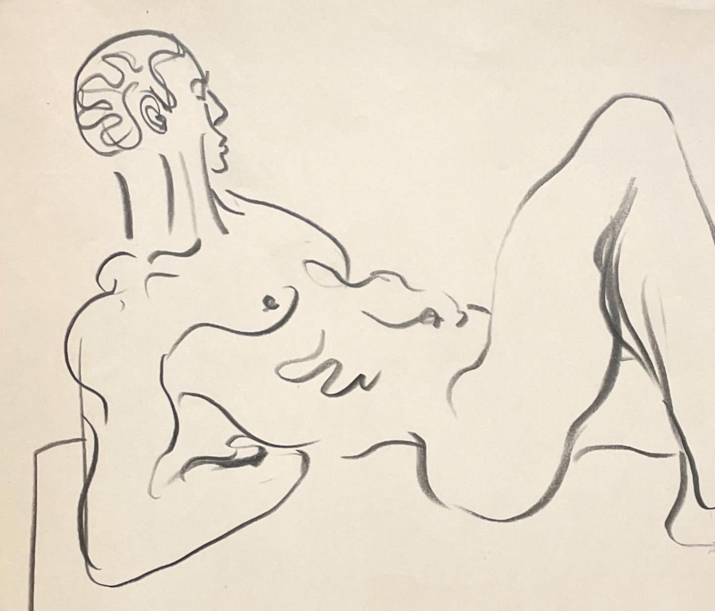 Belle étude de figure des années 1950, moderne du milieu du siècle dernier, modèle de nu masculin noir couché - Blanc Figurative Art par Harold Haydon