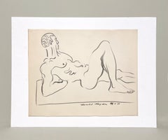 A Fine, Mid-Century Modern 1950s Figure Study, Reclining Black Male Nude Model