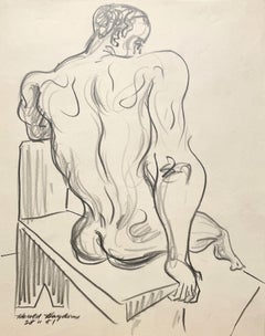Eine schöne, moderne Figurenstudie aus der Mitte des Jahrhunderts 1950, sitzendes schwarzes männliches Aktmodell