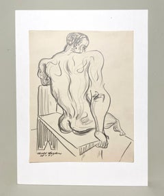 A Fine, Mid-Century Modern 1950s Figure Study, Seated Black Male Nude Model