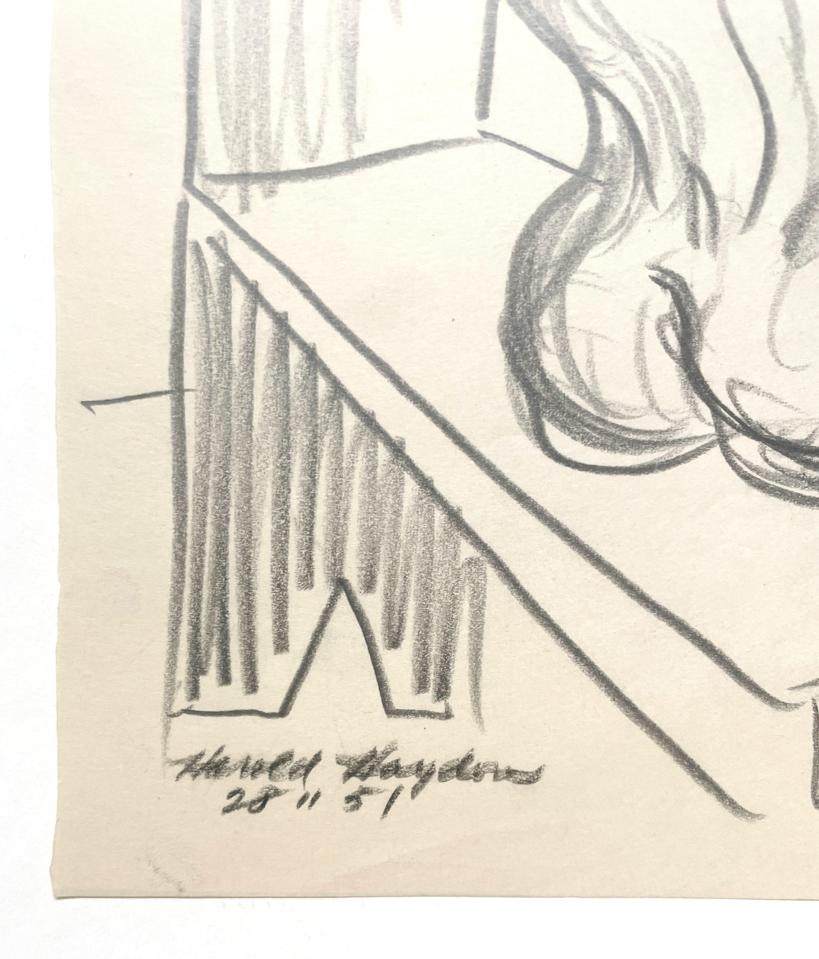 Eine schöne, moderne Figurenstudie aus der Mitte des Jahrhunderts 1950, sitzendes schwarzes männliches Aktmodell im Angebot 1
