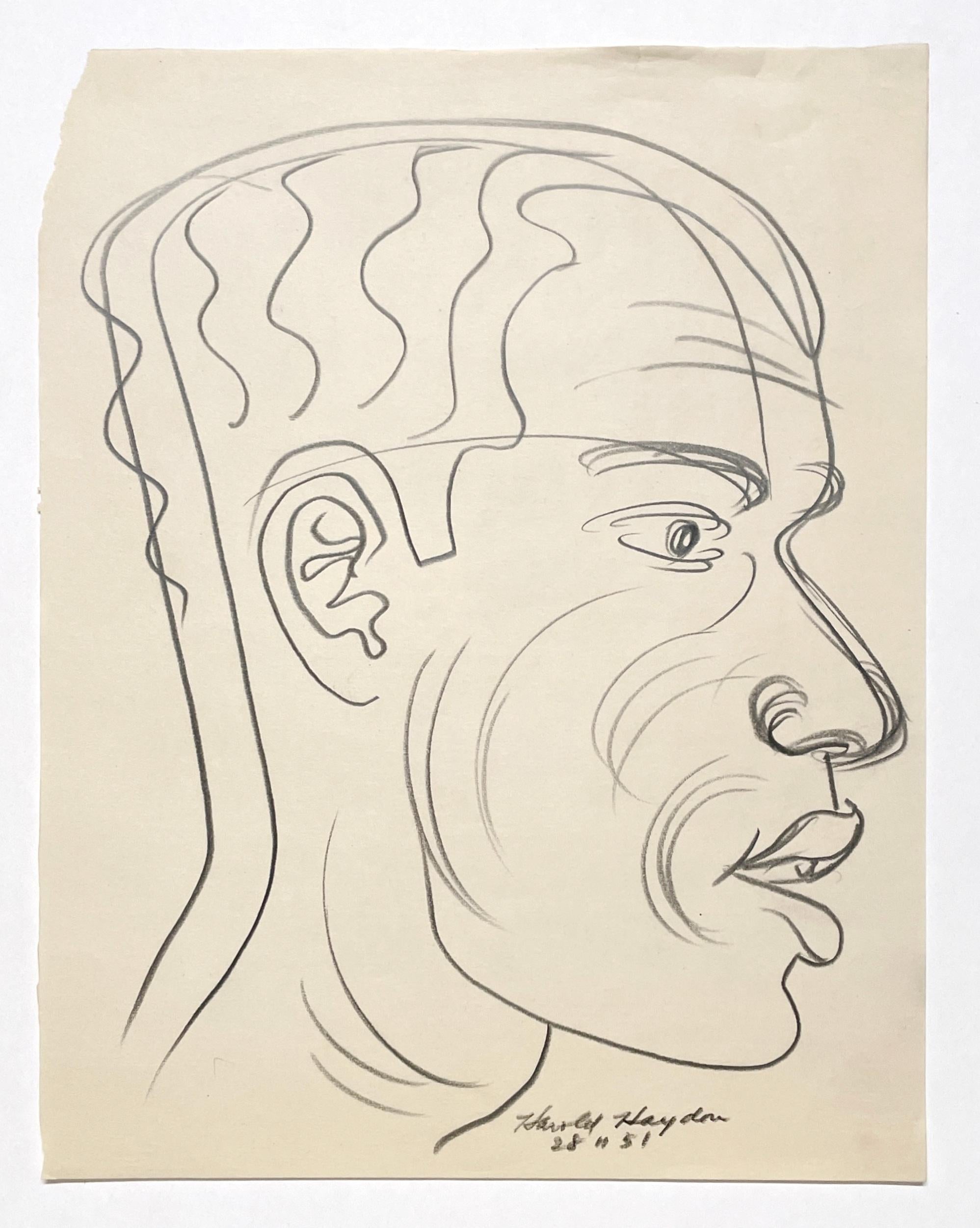 Belle étude de figure des années 1950, moderne du milieu du siècle, portrait d'un modèle masculin noir - Modernisme américain Art par Harold Haydon