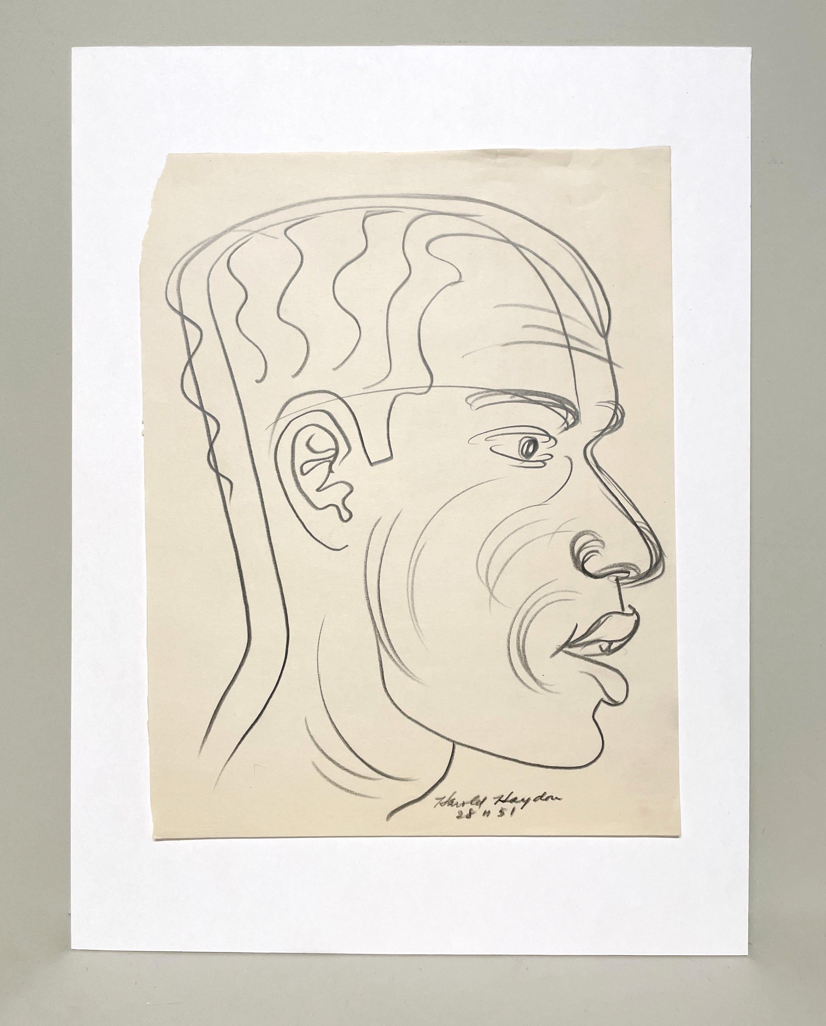 Belle étude de figure des années 1950, moderne du milieu du siècle, portrait d'un modèle masculin noir - Art de Harold Haydon