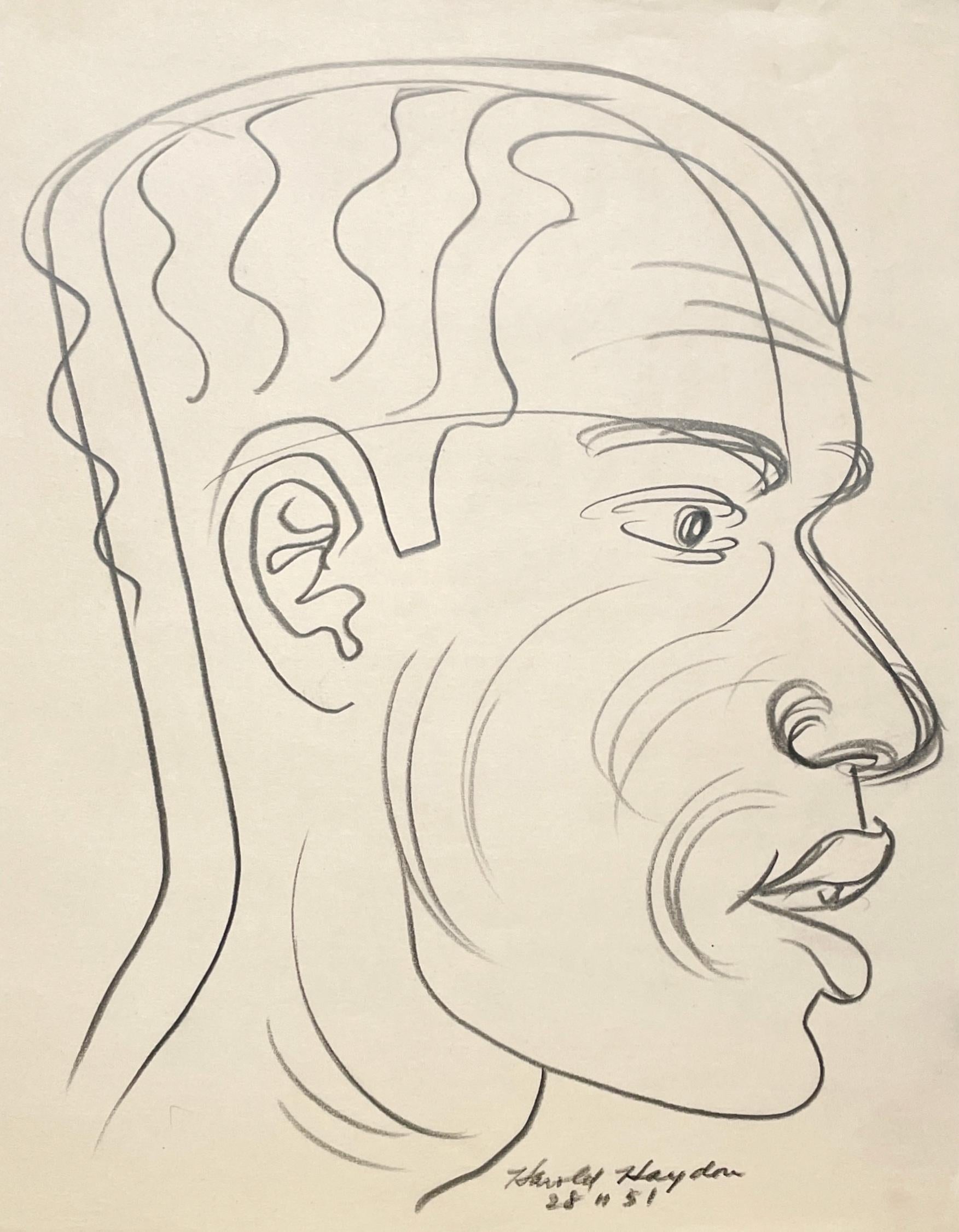 Belle étude de figure des années 1950, moderne du milieu du siècle, portrait d'un modèle masculin noir - Beige Figurative Art par Harold Haydon