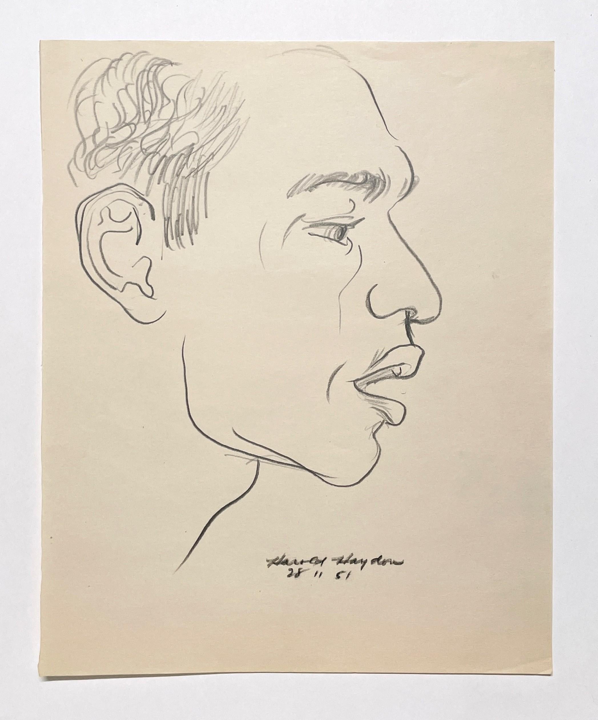 Belle étude de figure des années 1950, moderne du milieu du siècle, portrait d'un modèle masculin noir - Modernisme américain Art par Harold Haydon