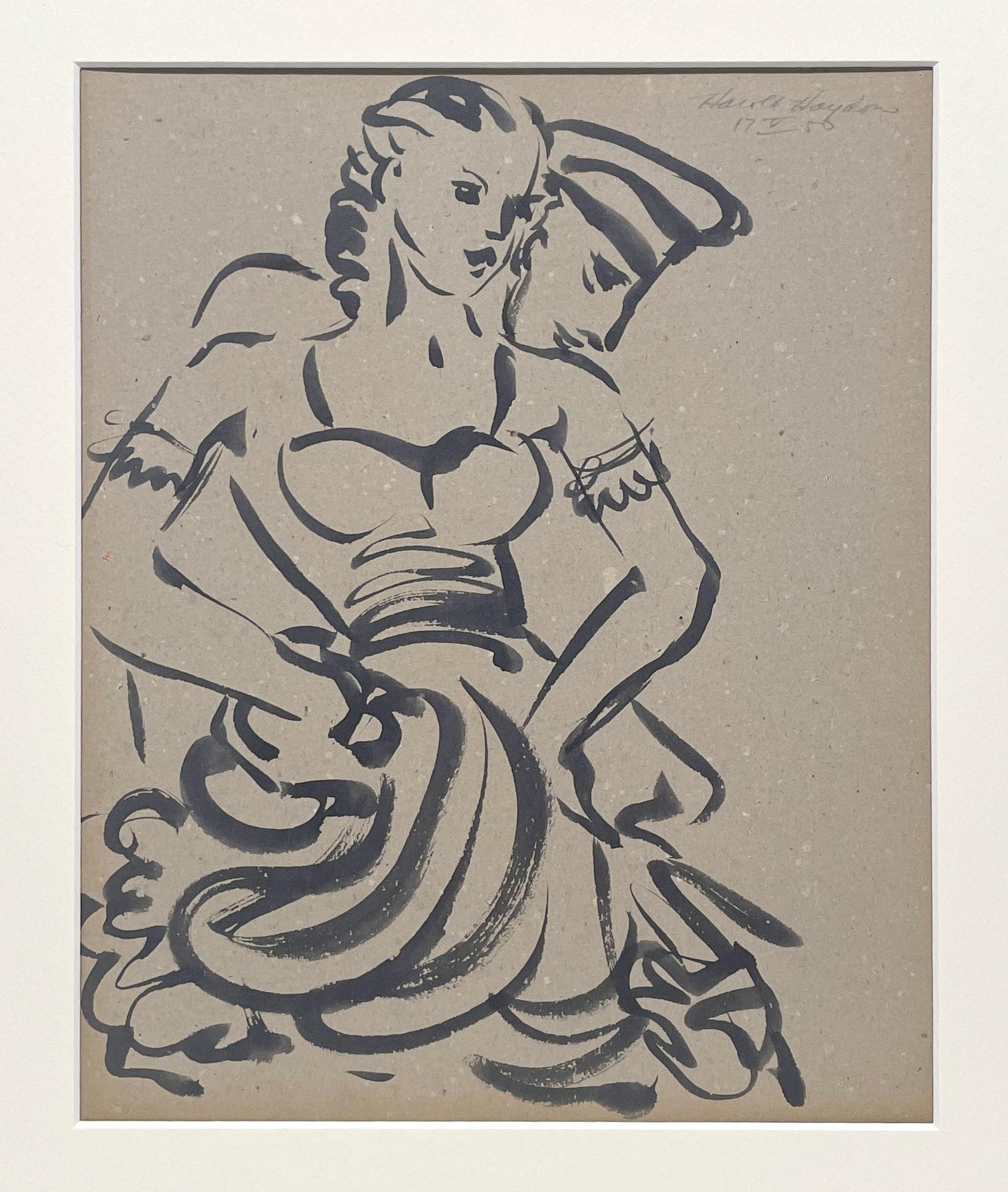 A Striking 1950s Mid-Century Modern Ink Drawing of a Dancing Couple - American Modern Art by Harold Haydon