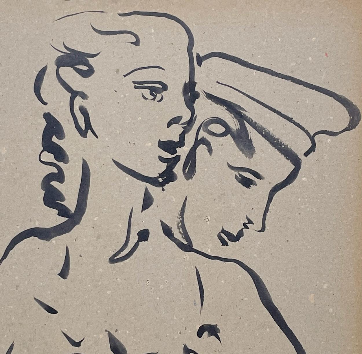A Striking 1950s Mid-Century Modern Ink Drawing of a Dancing Couple For Sale 1