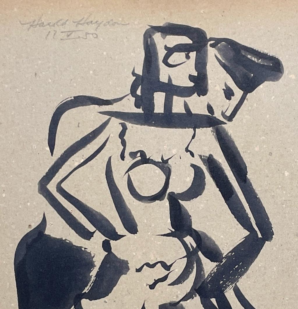 A Striking, 1950s Mid-Century Modern Ink Drawing of a Dancing Couple by Notable Chicago Artist, Harold Haydon (Am. 1909-1994).  Depicting an embracing couple engaged in the classic, romantic 