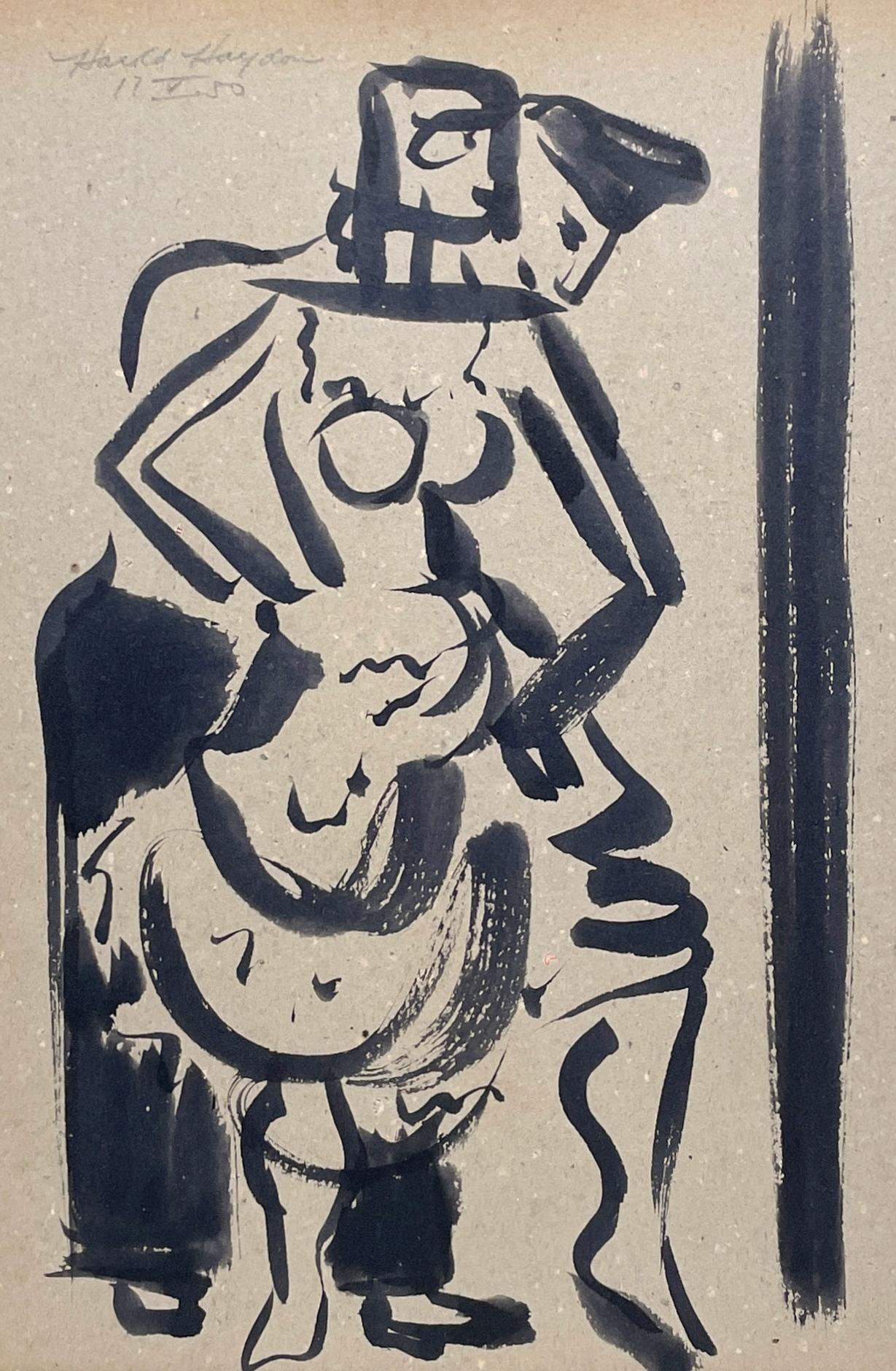 A Striking 1950s Mid-Century Modern Ink Drawing of a Dancing Couple - Beige Nude by Harold Haydon