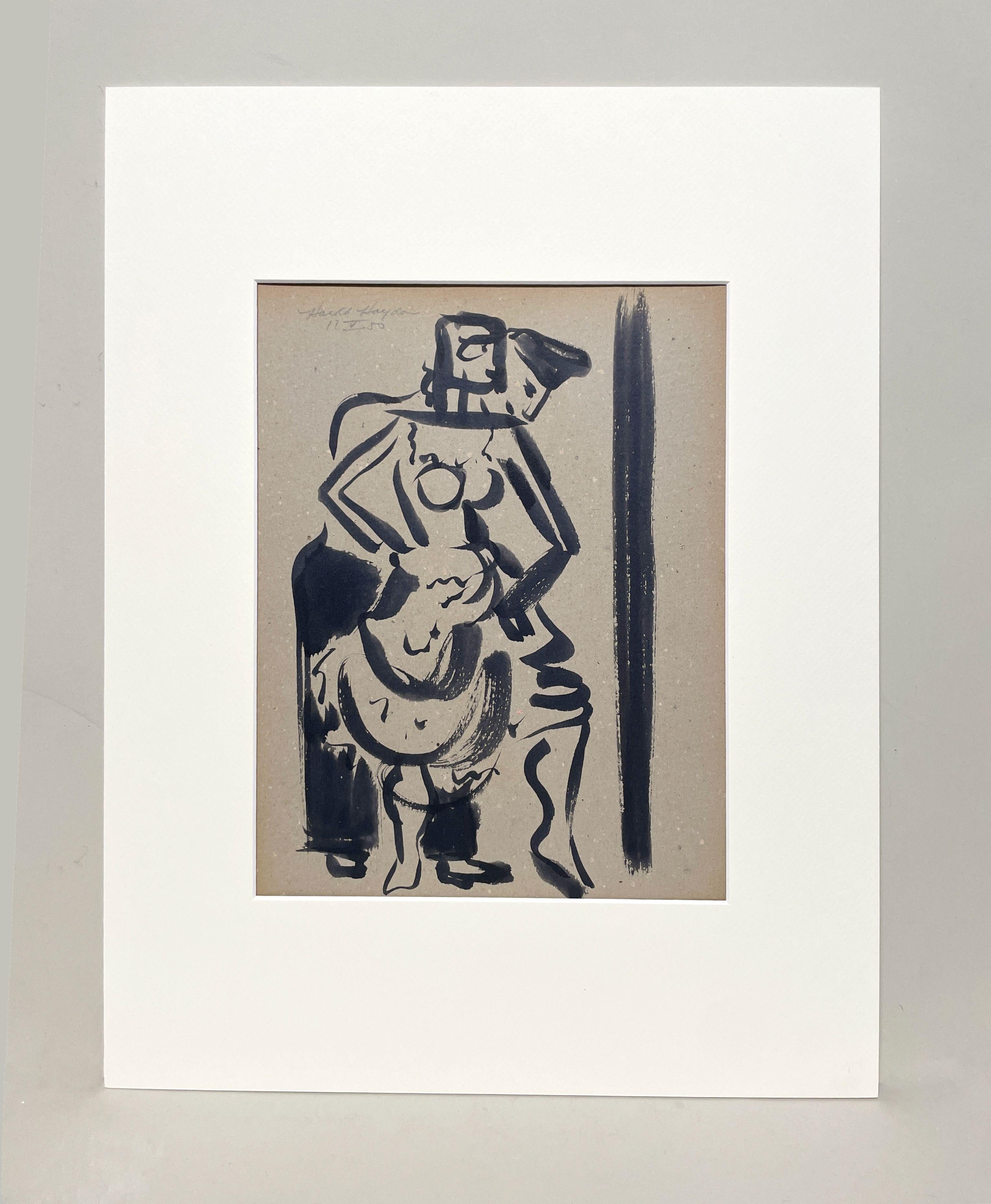 A Striking 1950s Mid-Century Modern Ink Drawing of a Dancing Couple - Art by Harold Haydon