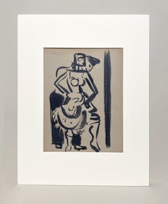 A Striking 1950s Mid-Century Modern Ink Drawing of a Dancing Couple