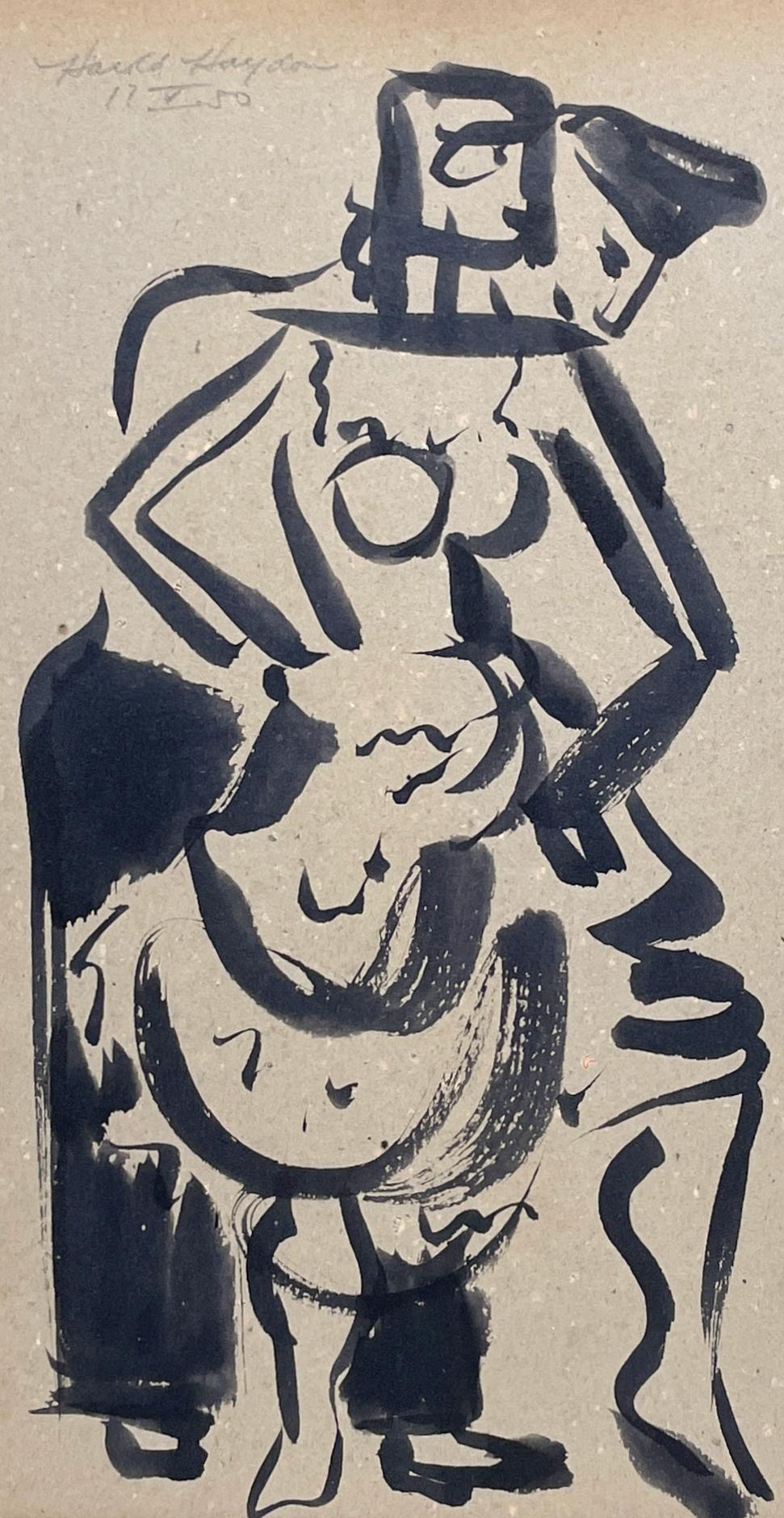 A Striking 1950s Mid-Century Modern Ink Drawing of a Dancing Couple For Sale 1