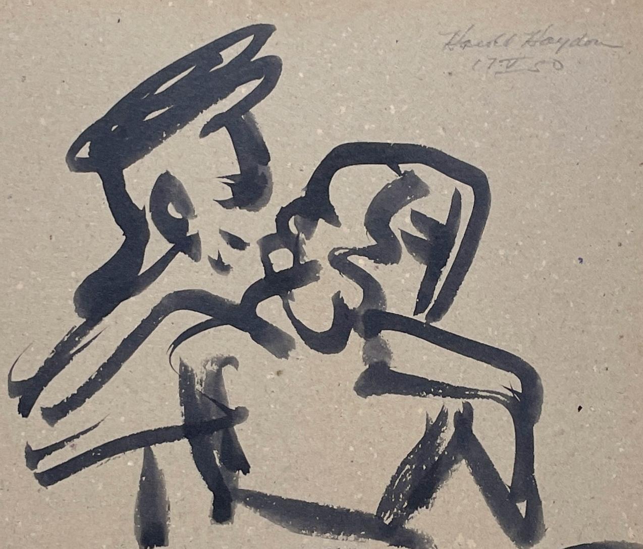 A Striking 1950s Mid-Century Modern Ink Drawing of a Dancing Couple For Sale 1