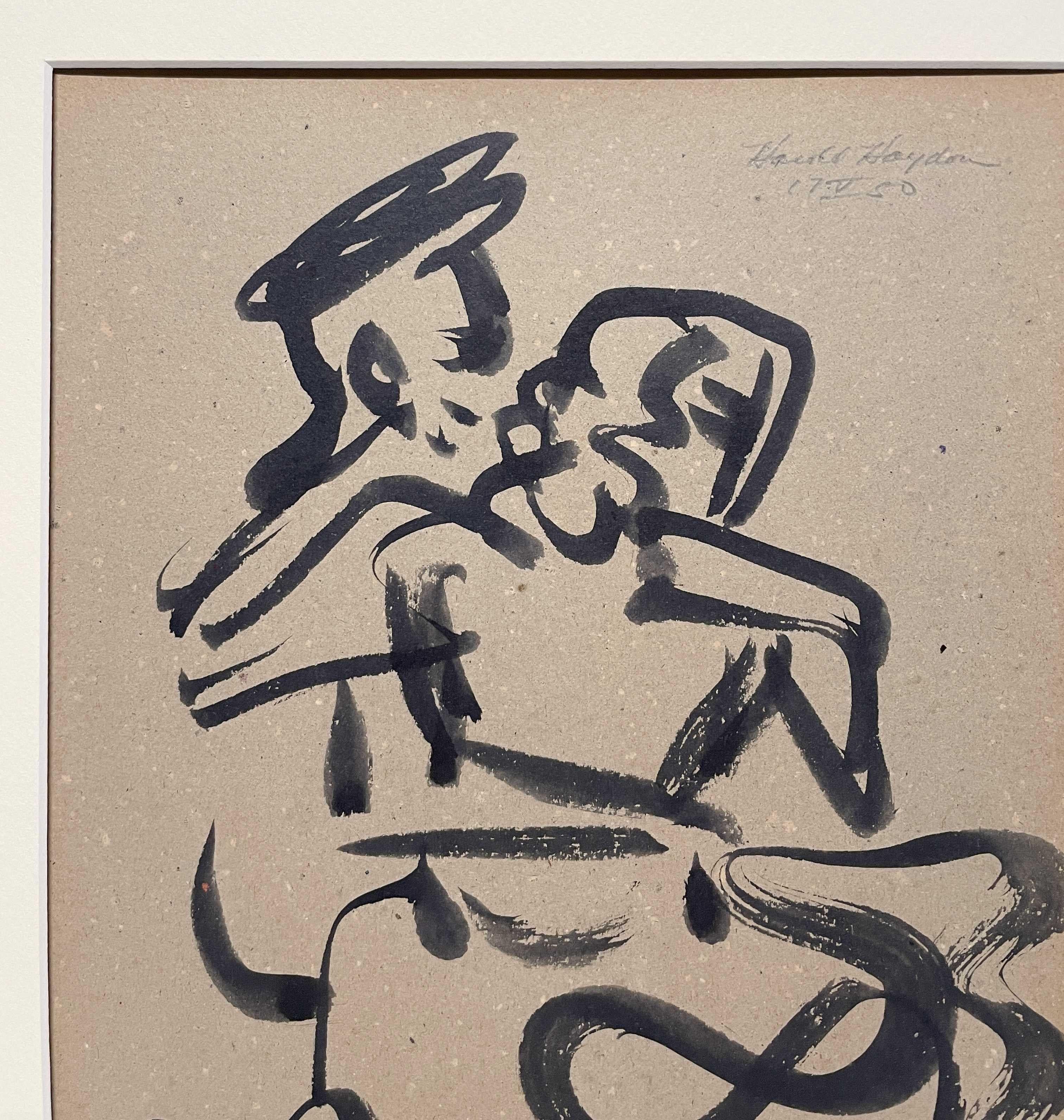 A Striking 1950s Mid-Century Modern Ink Drawing of a Dancing Couple For Sale 2