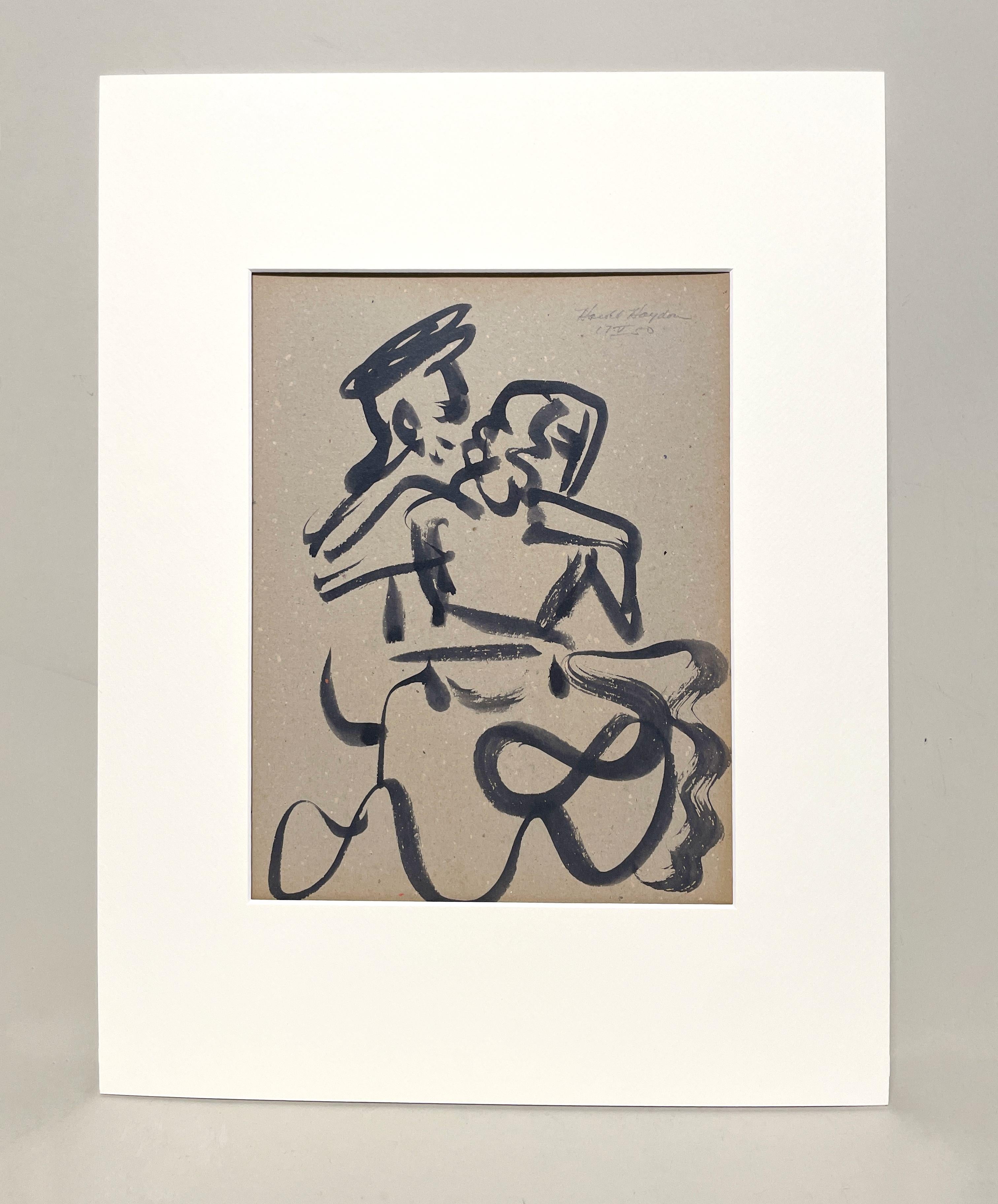 A Striking 1950s Mid-Century Modern Ink Drawing of a Dancing Couple - Art by Harold Haydon