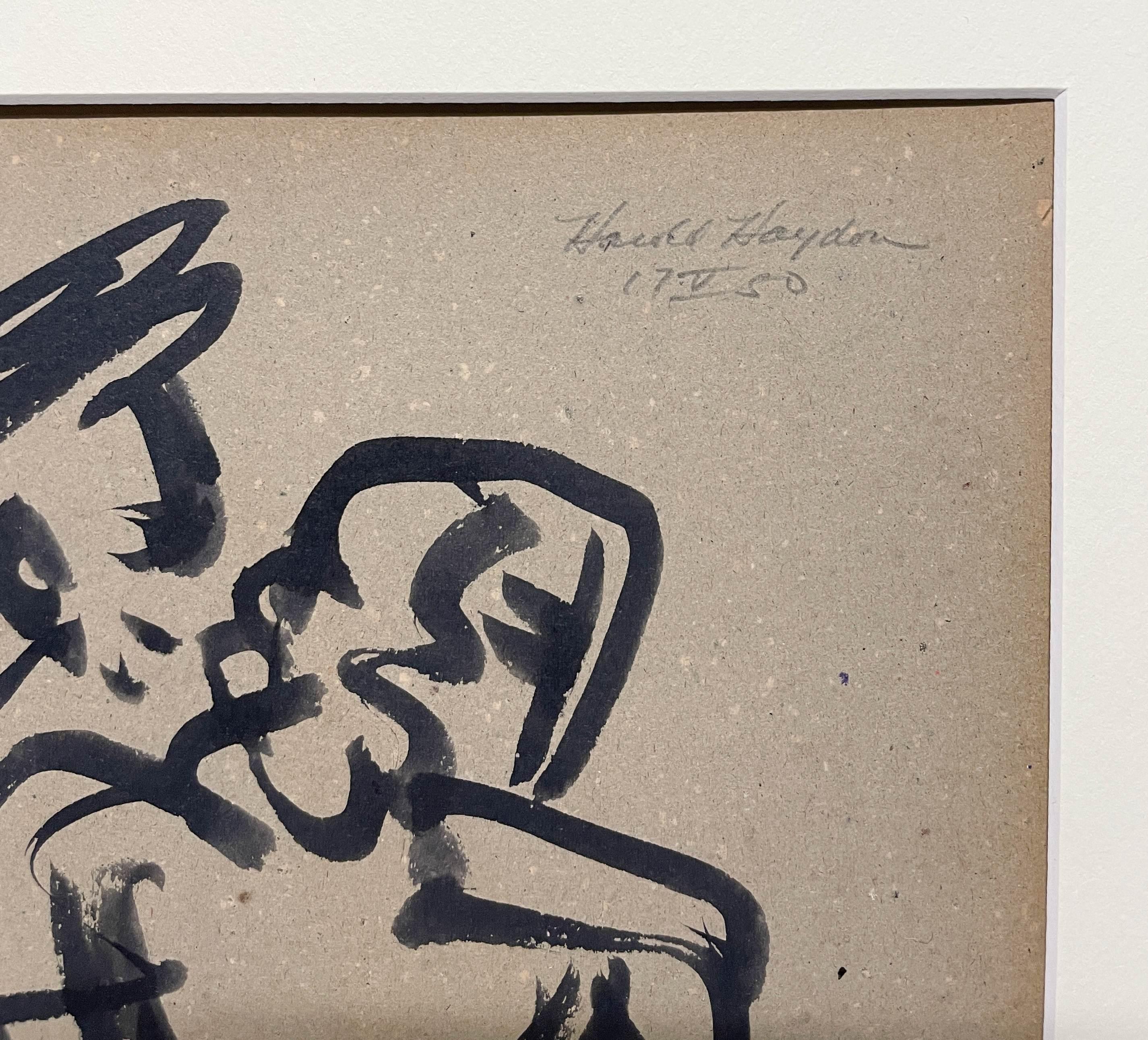 A Striking 1950s Mid-Century Modern Ink Drawing of a Dancing Couple For Sale 3
